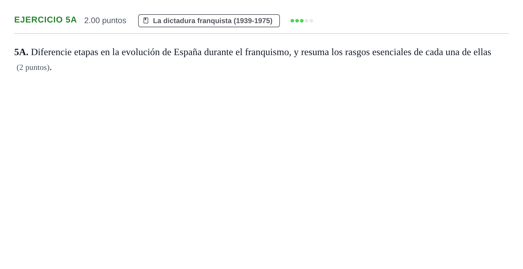 Enunciado: Ejercicio 5A · Historia de España PAU Asturias Ordinaria 2021