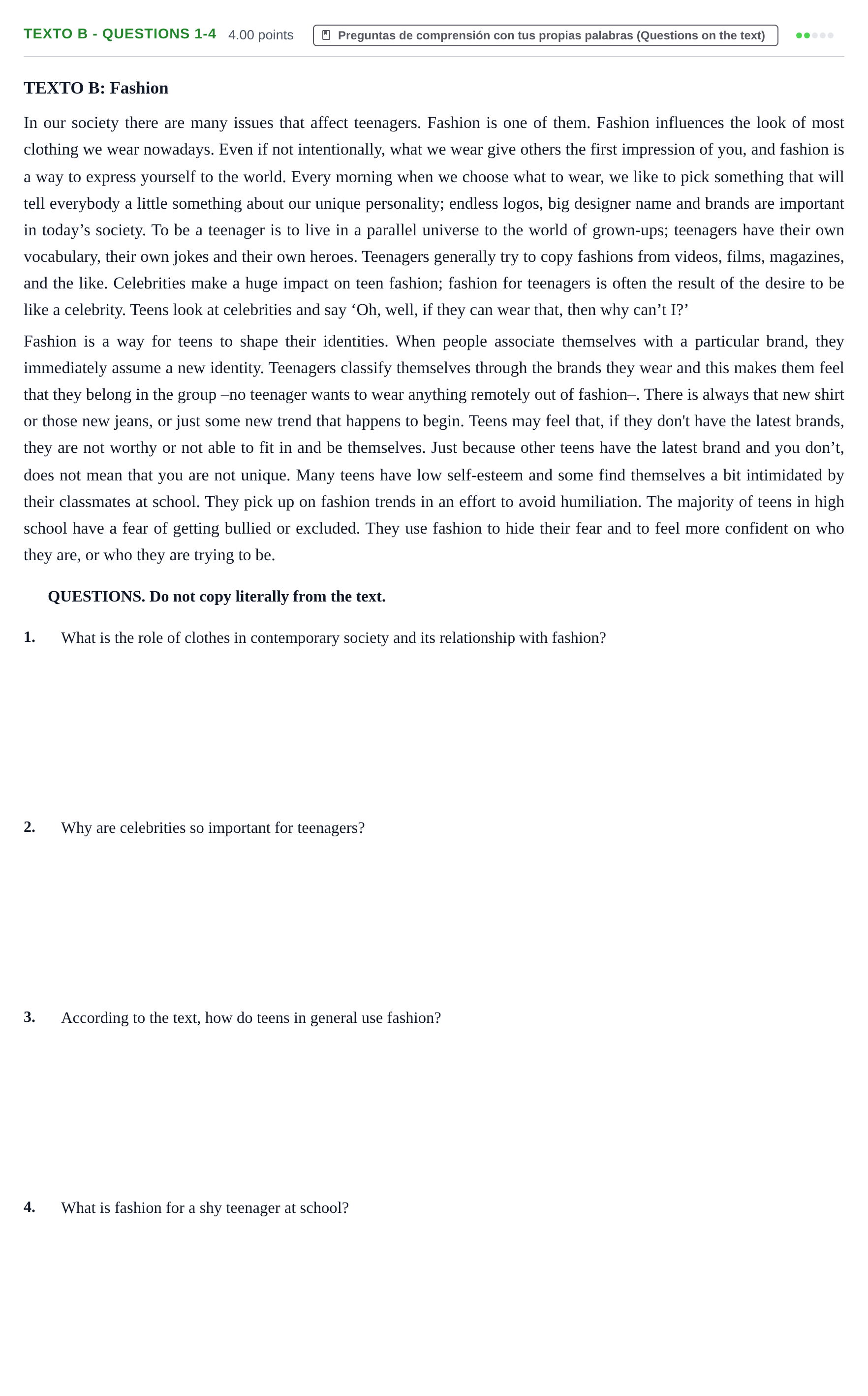 Enunciado: Ejercicio Texto B - Questions 1-4 · Inglés PAU Asturias Ordinaria (2ª lengua extranjera) 2021