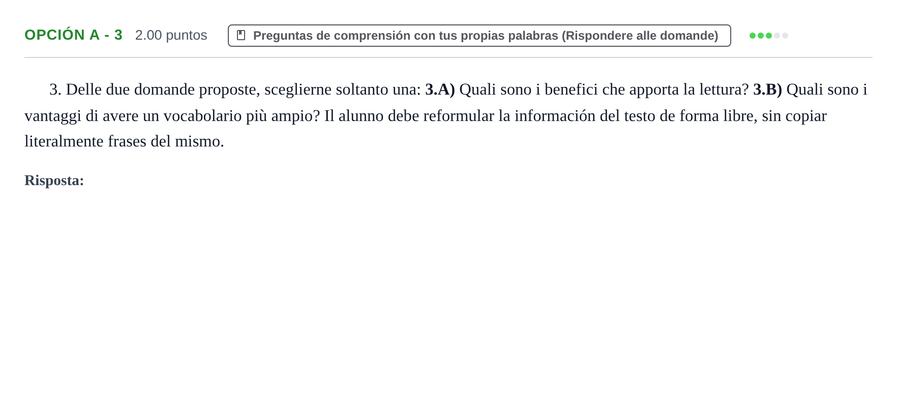Enunciado: Opción A - 3 · Italiano PAU Asturias Extraordinaria (2ª lengua extranjera) 2021