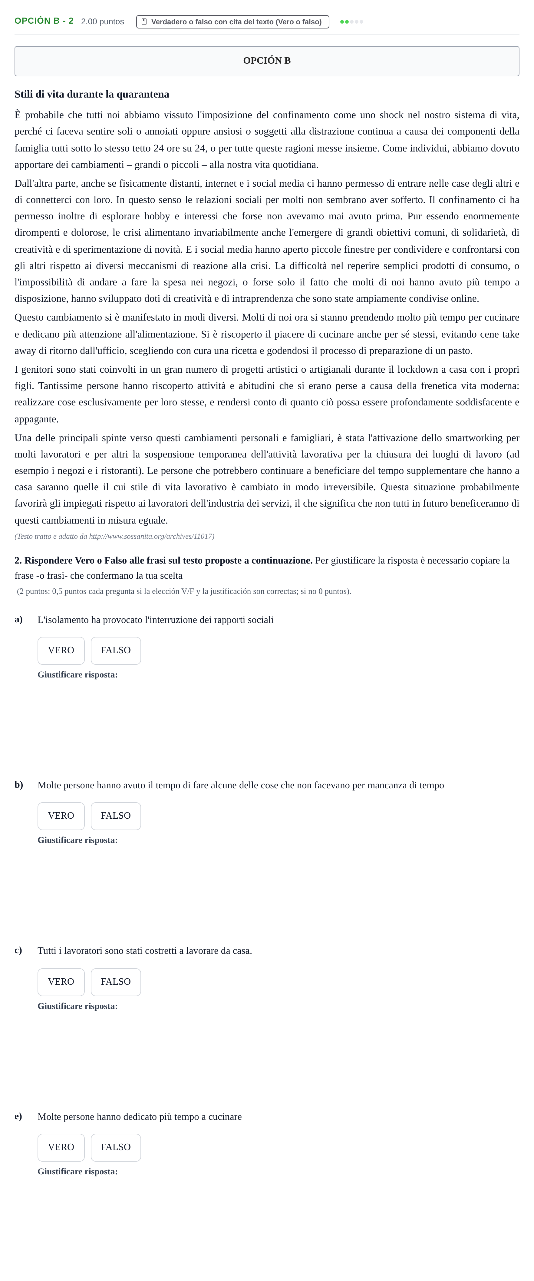 Enunciado: Opción B - 2 · Italiano PAU Asturias Extraordinaria (2ª lengua extranjera) 2021