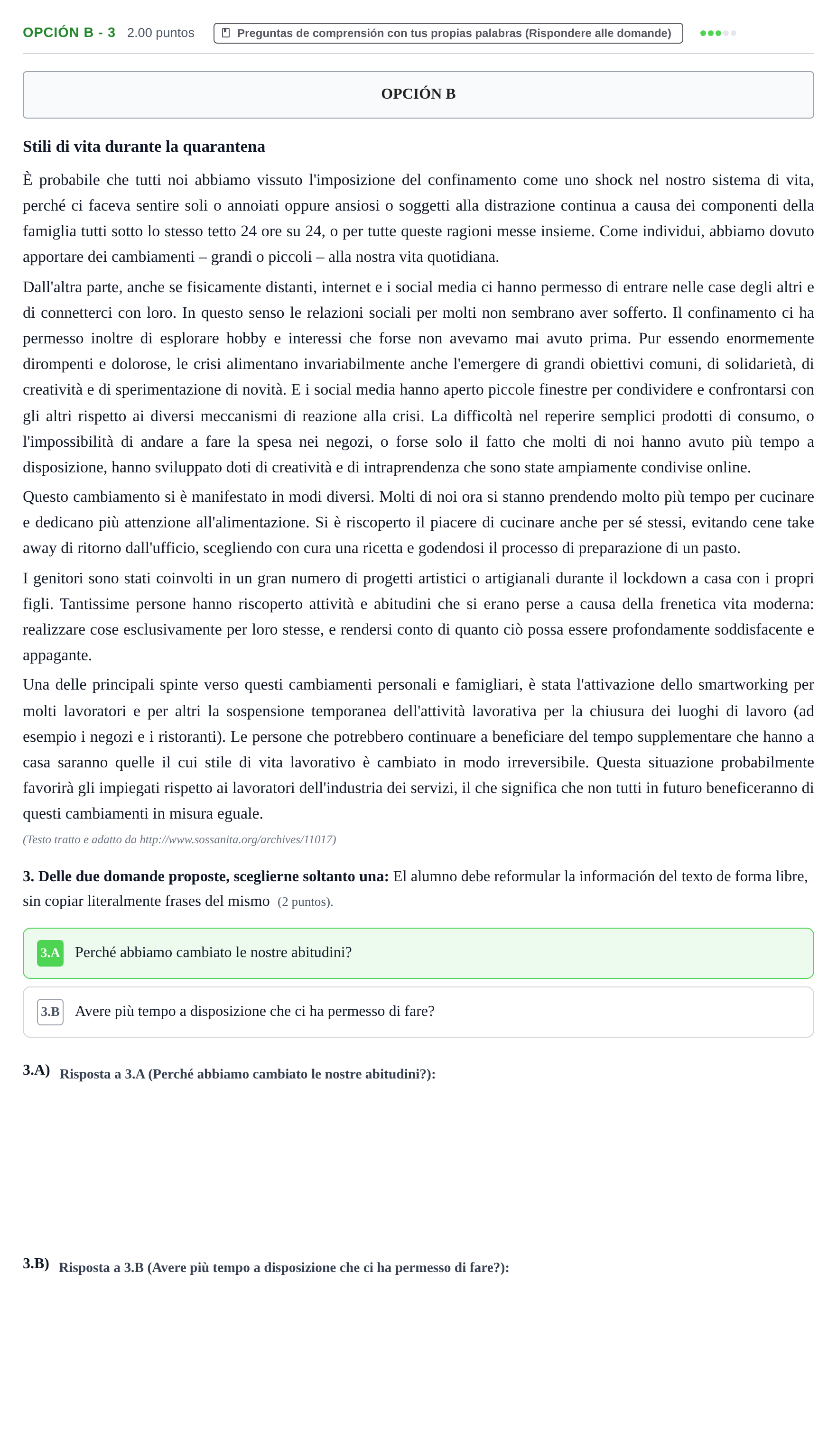 Enunciado: Opción B - 3 · Italiano PAU Asturias Extraordinaria (2ª lengua extranjera) 2021