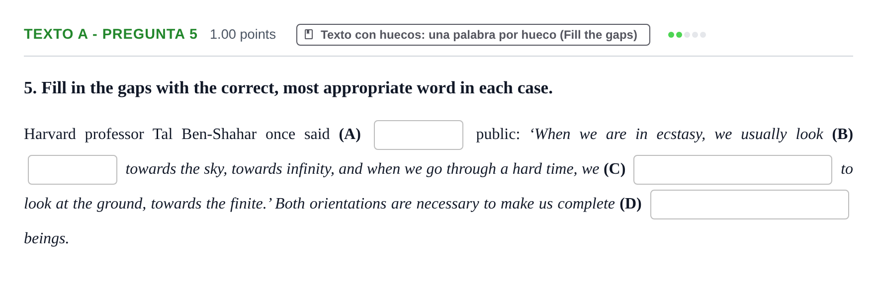 Enunciado: Ejercicio Texto A - Pregunta 5 · Inglés PAU Asturias Extraordinaria 2021