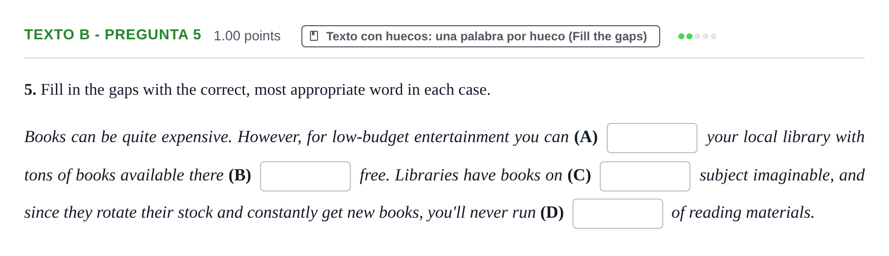 Enunciado: Ejercicio Texto B - Pregunta 5 · Inglés PAU Asturias Ordinaria 2021