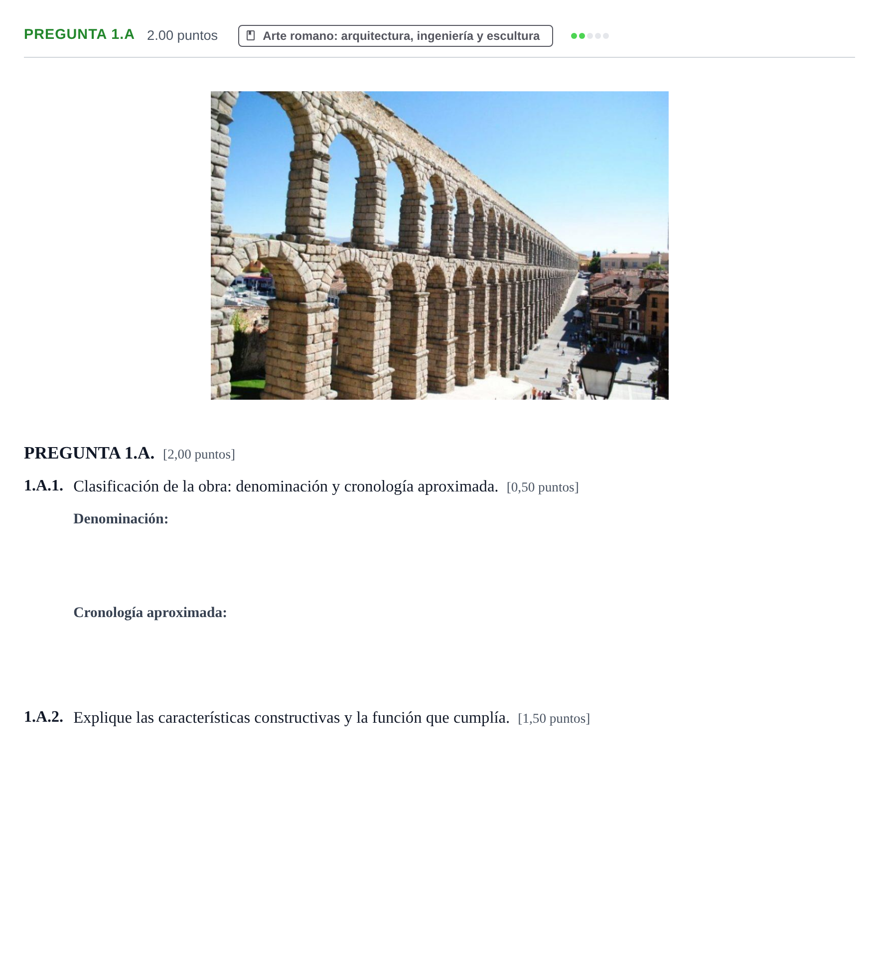 Enunciado: Pregunta 1.A · Historia del Arte PAU Asturias Extraordinaria 2021
