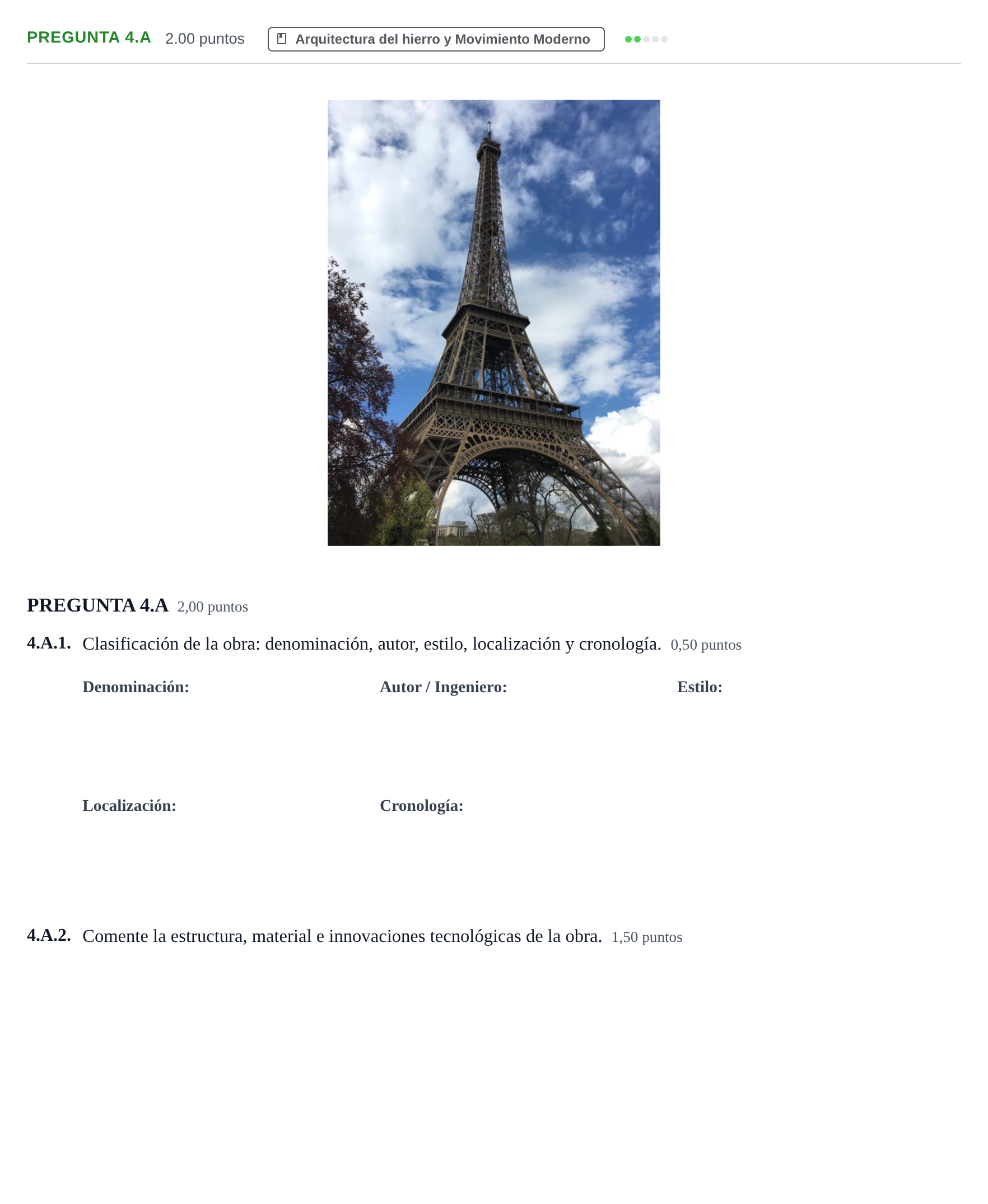 Enunciado: Pregunta 4.A · Historia del Arte PAU Asturias Extraordinaria 2021