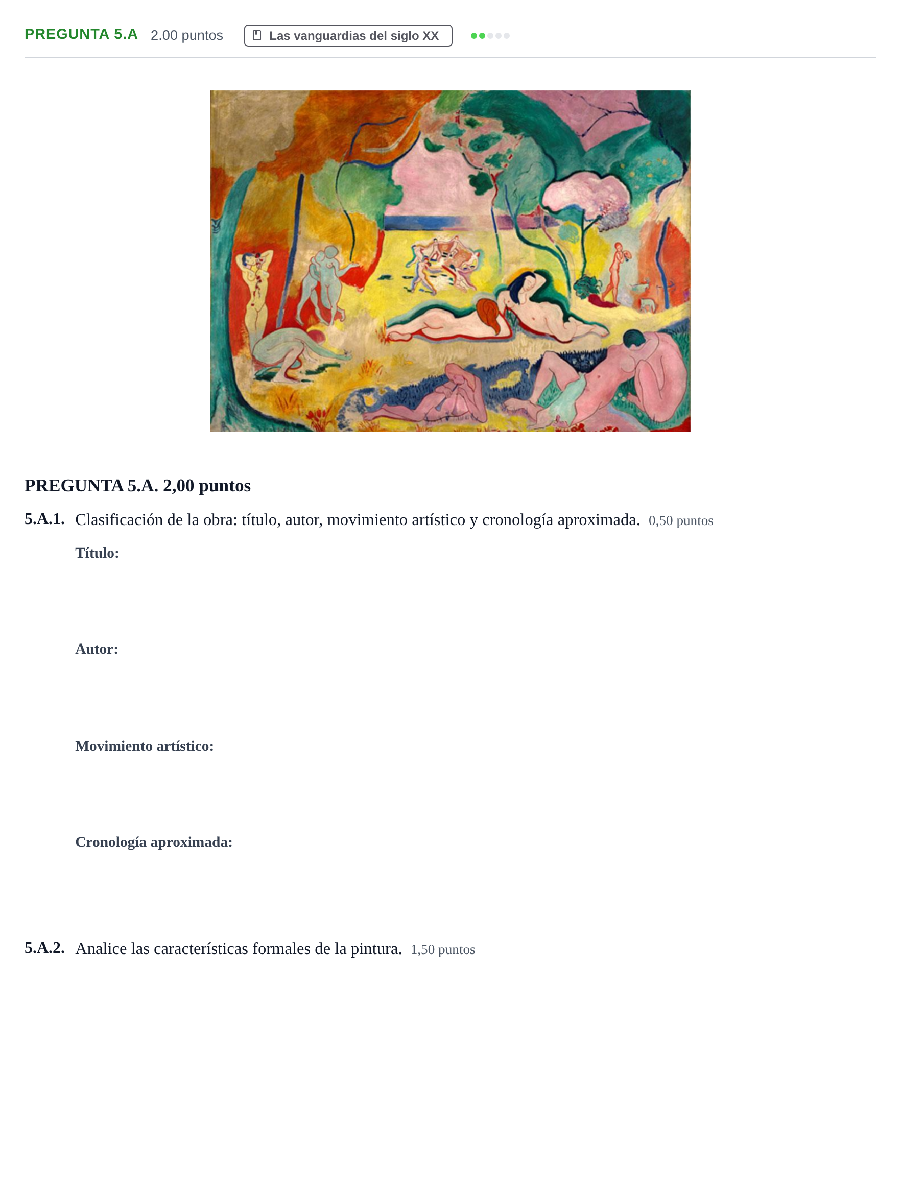 Enunciado: Pregunta 5.A · Historia del Arte PAU Asturias Extraordinaria 2021