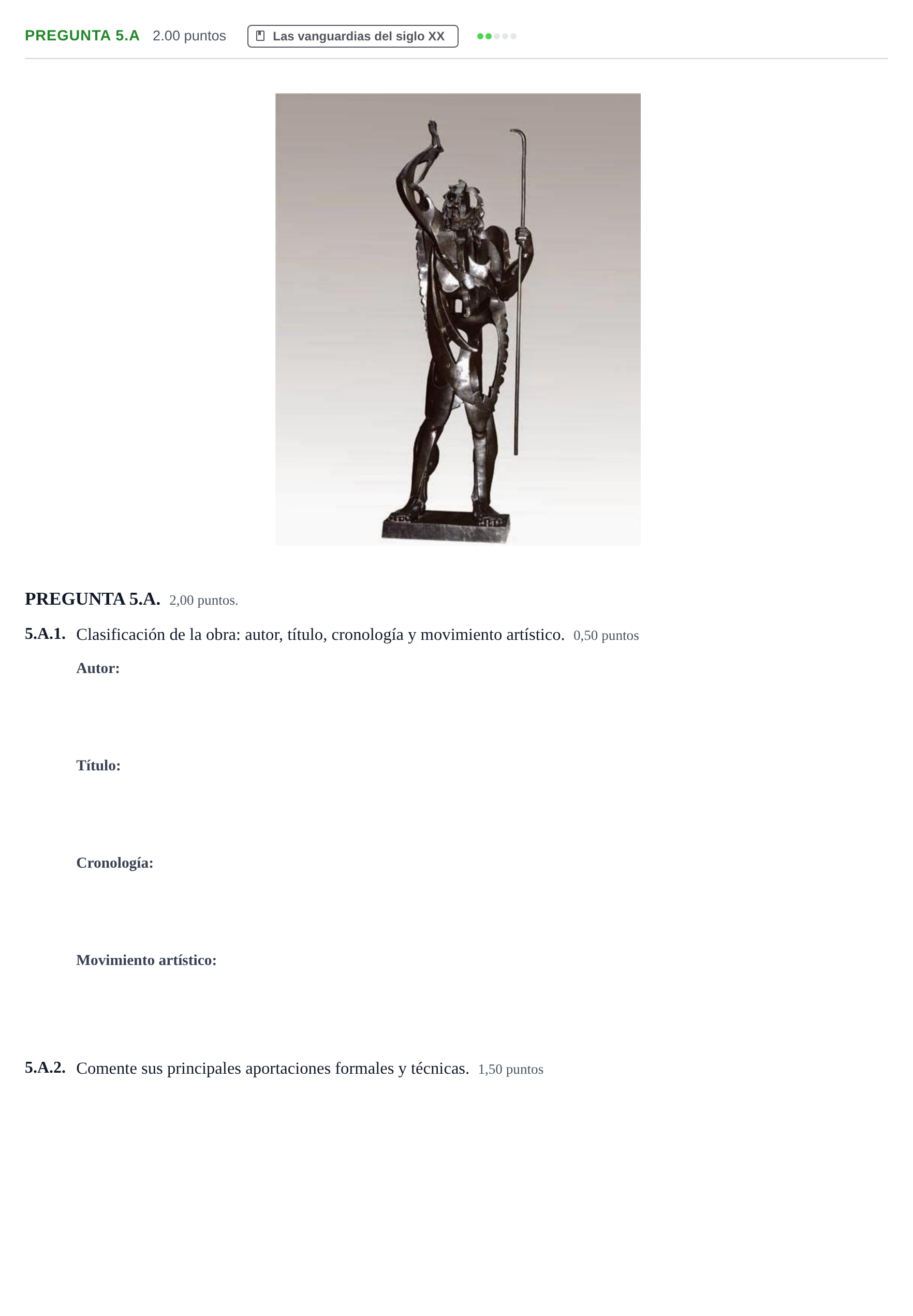 Enunciado: Pregunta 5.A · Historia del Arte PAU Asturias Ordinaria 2021