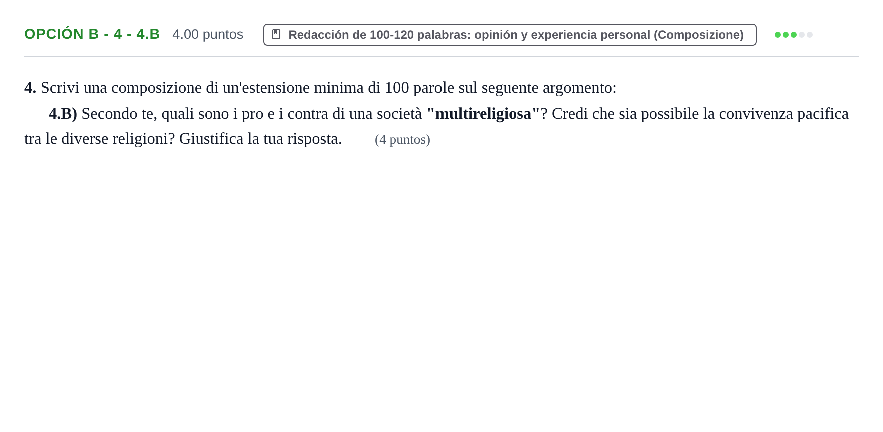 Enunciado: Opción B - 4 - 4.B · Italiano PAU Asturias Ordinaria (2ª lengua extranjera) 2021