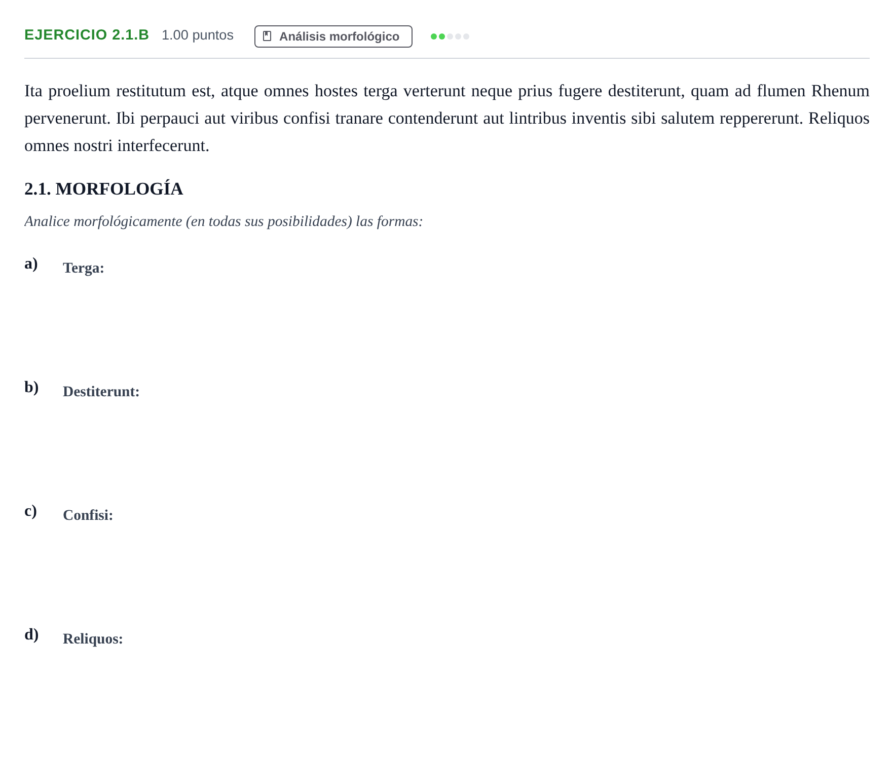 Enunciado: Ejercicio 2.1.B · Latín II PAU Asturias Ordinaria 2021