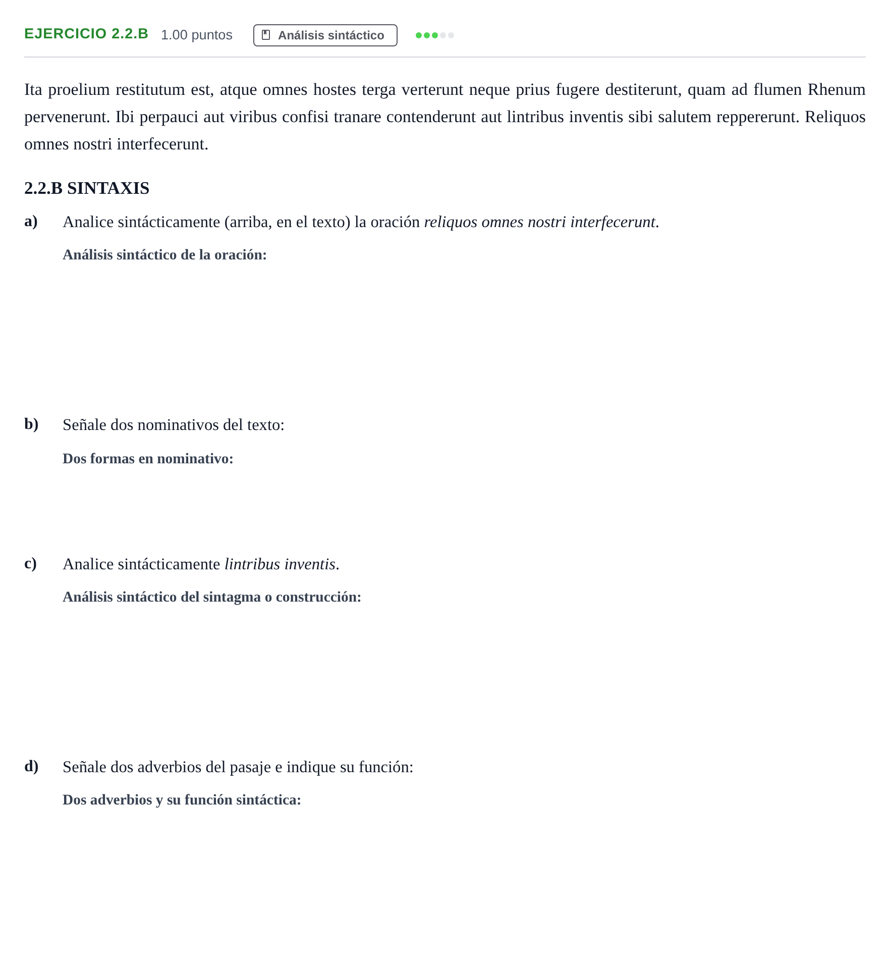 Enunciado: Ejercicio 2.2.B · Latín II PAU Asturias Ordinaria 2021