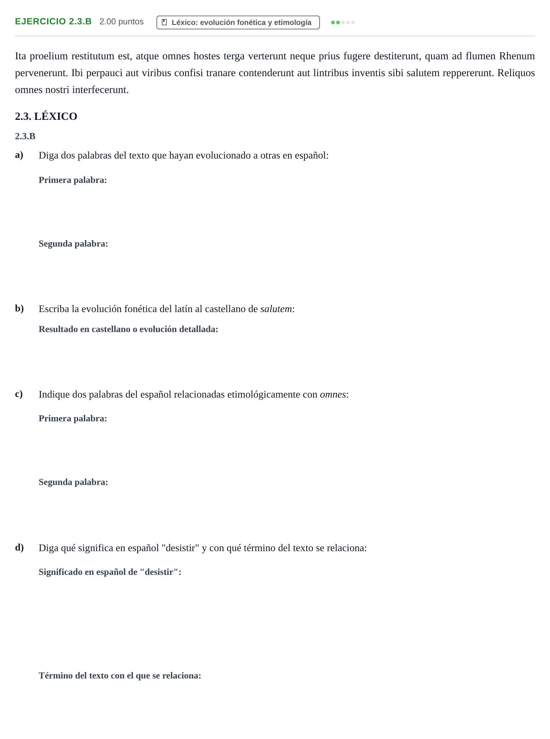 Enunciado: Ejercicio 2.3.B · Latín II PAU Asturias Ordinaria 2021