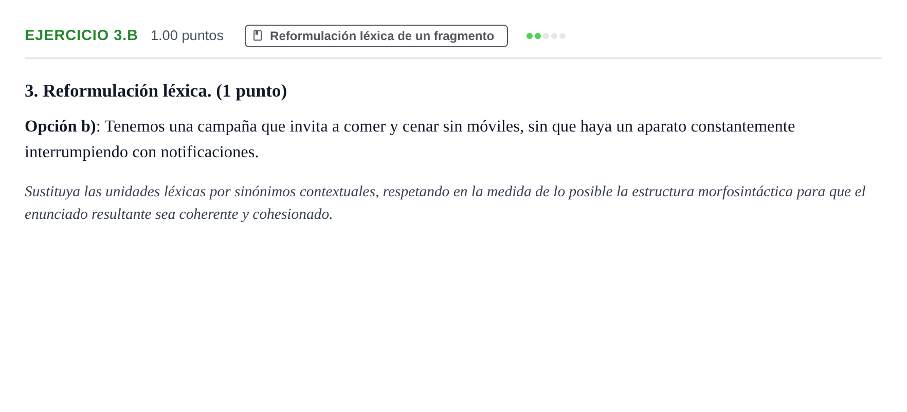 Enunciado: Ejercicio 3.B · Lengua Castellana y Literatura II PAU Asturias Extraordinaria 2021