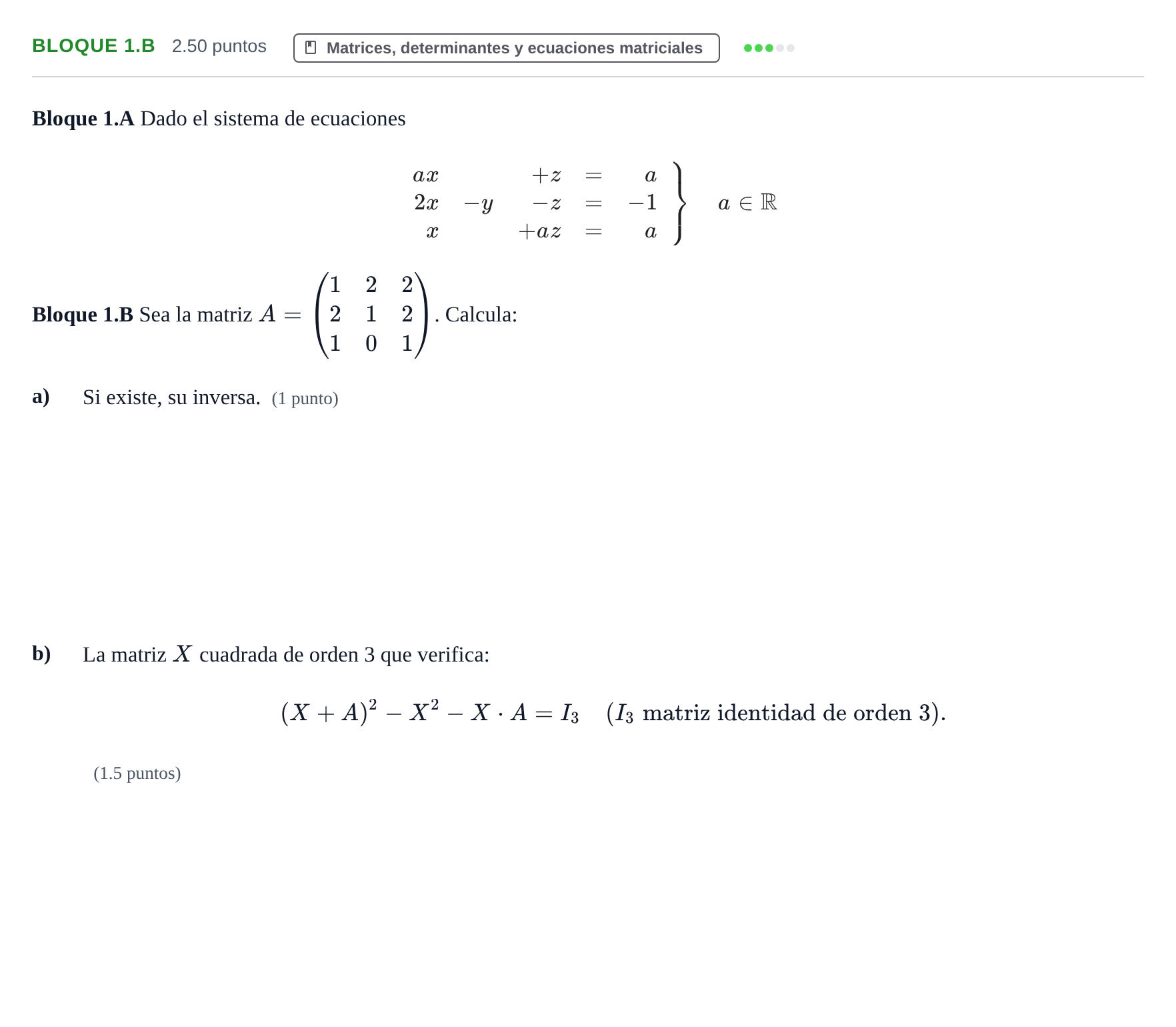 Enunciado: Bloque 1.B · Matemáticas II PAU Asturias Extraordinaria 2021