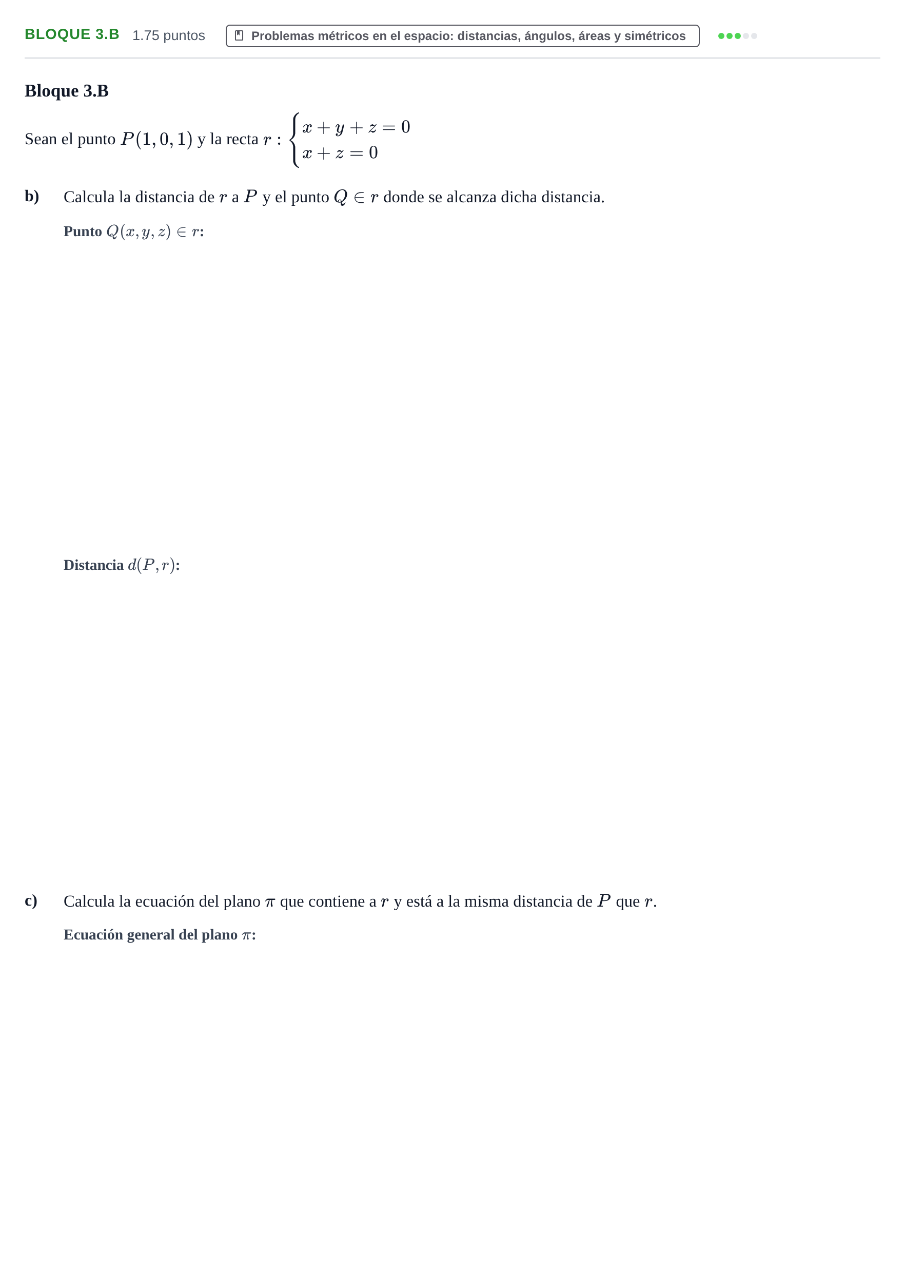 Enunciado: Bloque 3.B - Problemas métricos en el espacio: di… · Matemáticas II PAU Asturias Extraordinaria 2021