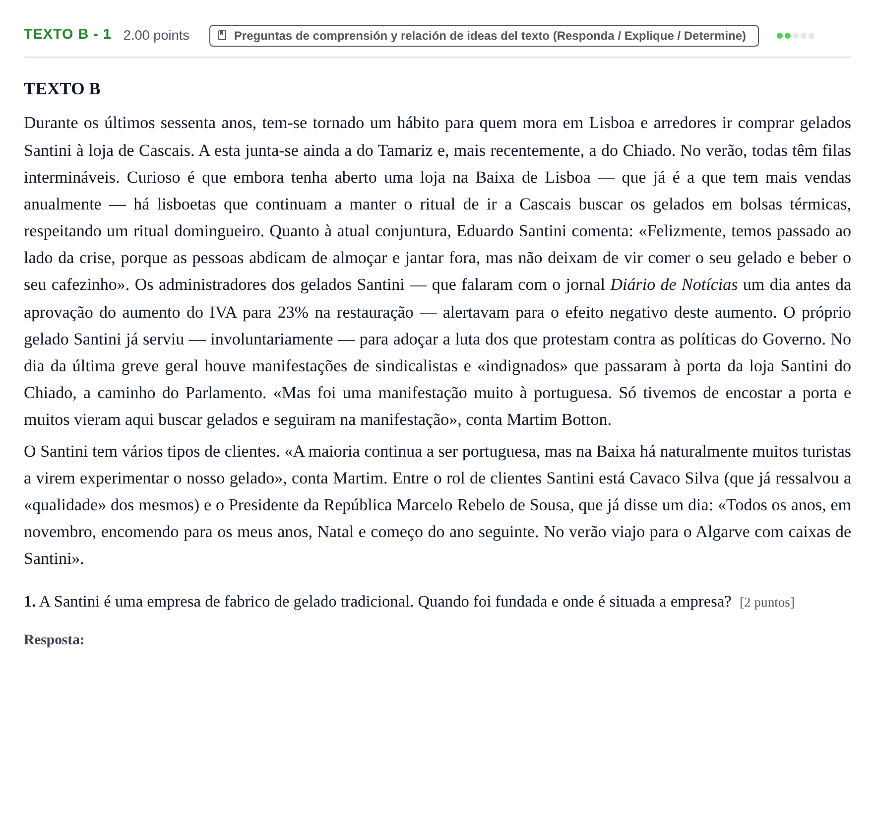 Enunciado: Ejercicio Texto B - 1 · Portugués PAU Asturias Extraordinaria (2ª lengua extranjera) 2021