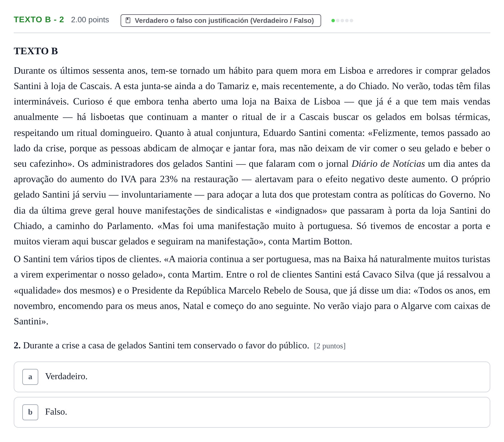 Enunciado: Ejercicio Texto B - 2 · Portugués PAU Asturias Extraordinaria (2ª lengua extranjera) 2021