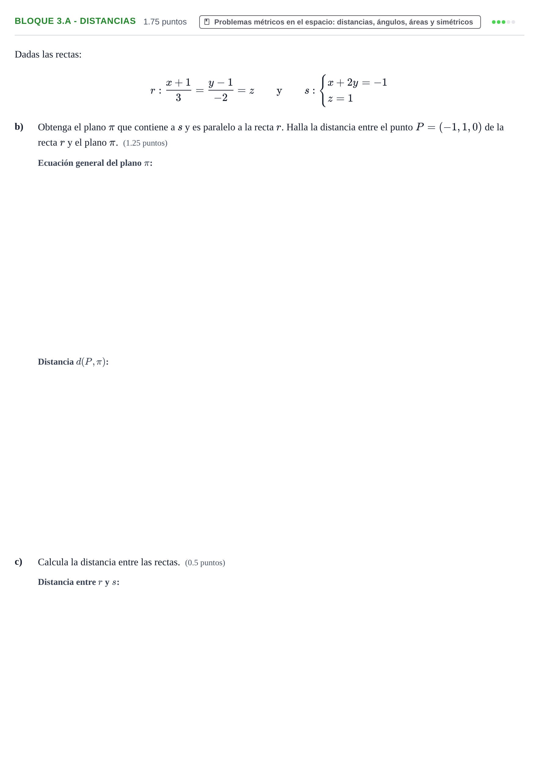 Enunciado: Bloque 3.A - Distancias · Matemáticas II PAU Asturias Ordinaria 2021