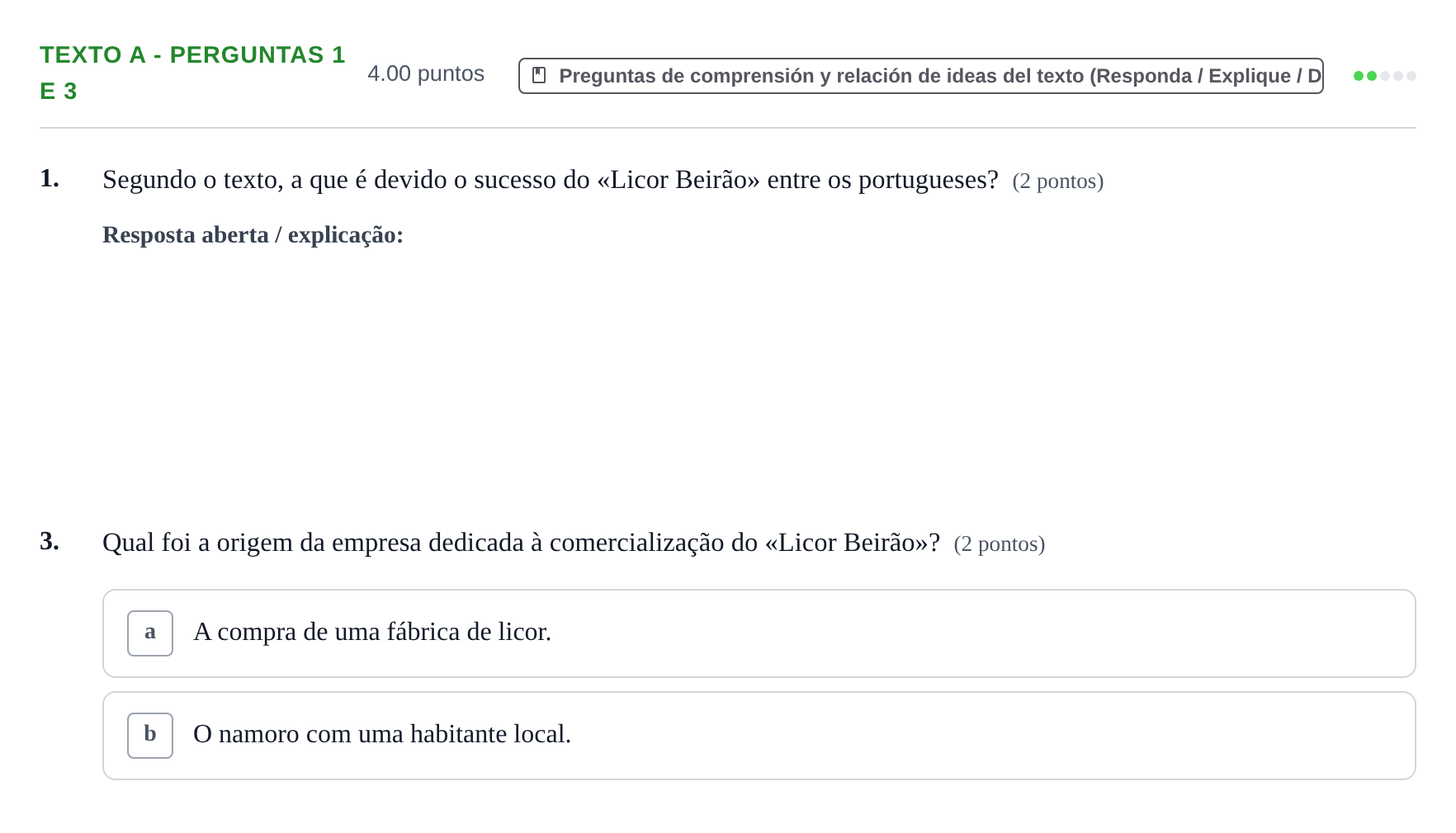 Enunciado: Ejercicio Texto A - Perguntas 1 e 3 · Portugués PAU Asturias Ordinaria (2ª lengua extranjera) 2021
