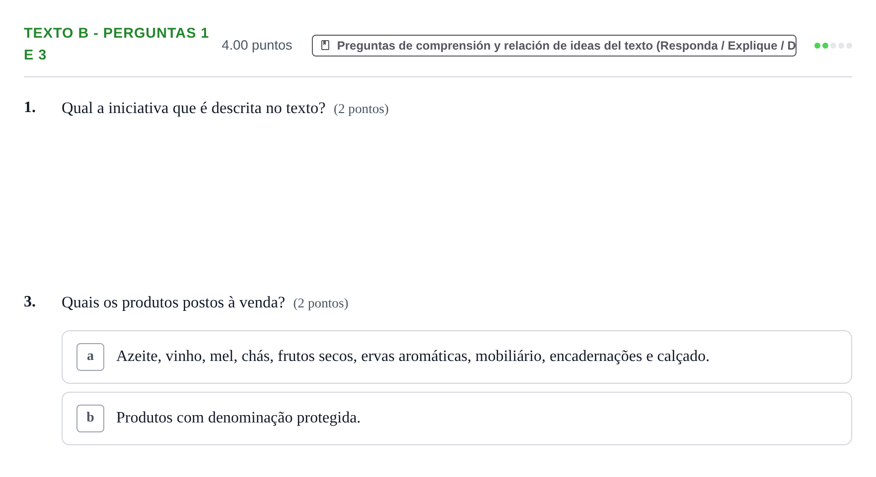 Enunciado: Ejercicio Texto B - Perguntas 1 e 3 · Portugués PAU Asturias Ordinaria (2ª lengua extranjera) 2021