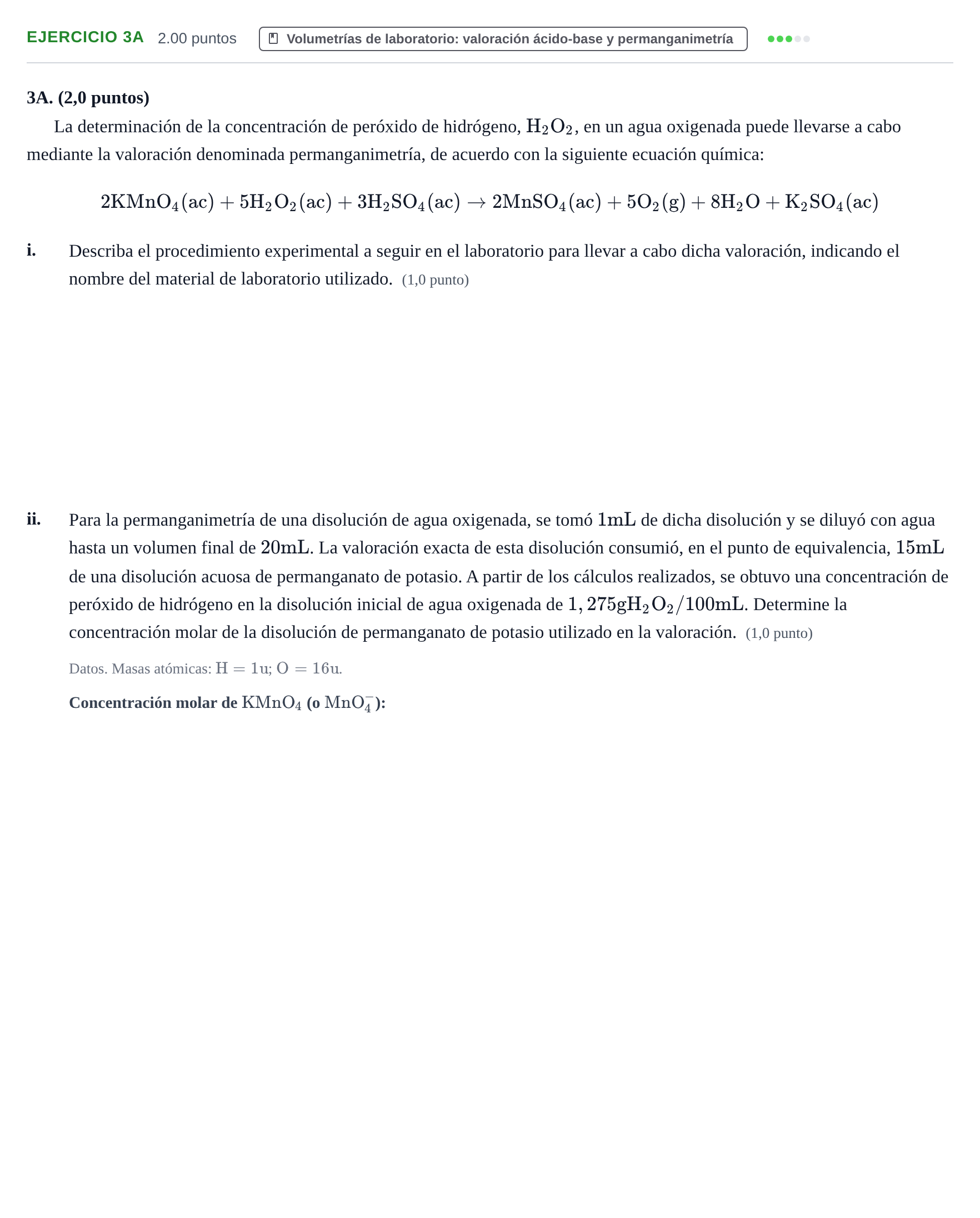 Enunciado: Ejercicio 3A · Química PAU Asturias Extraordinaria 2021