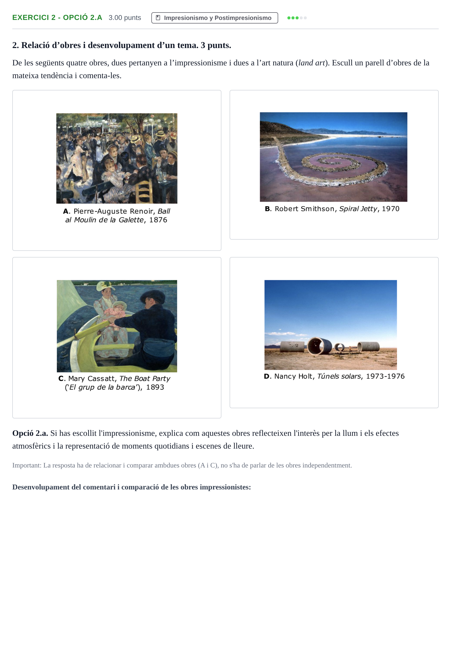 Enunciado: Ejercicio 2 - Opció 2.a · Movimientos Culturales y Artísticos PAU Baleares Ordinaria 2026