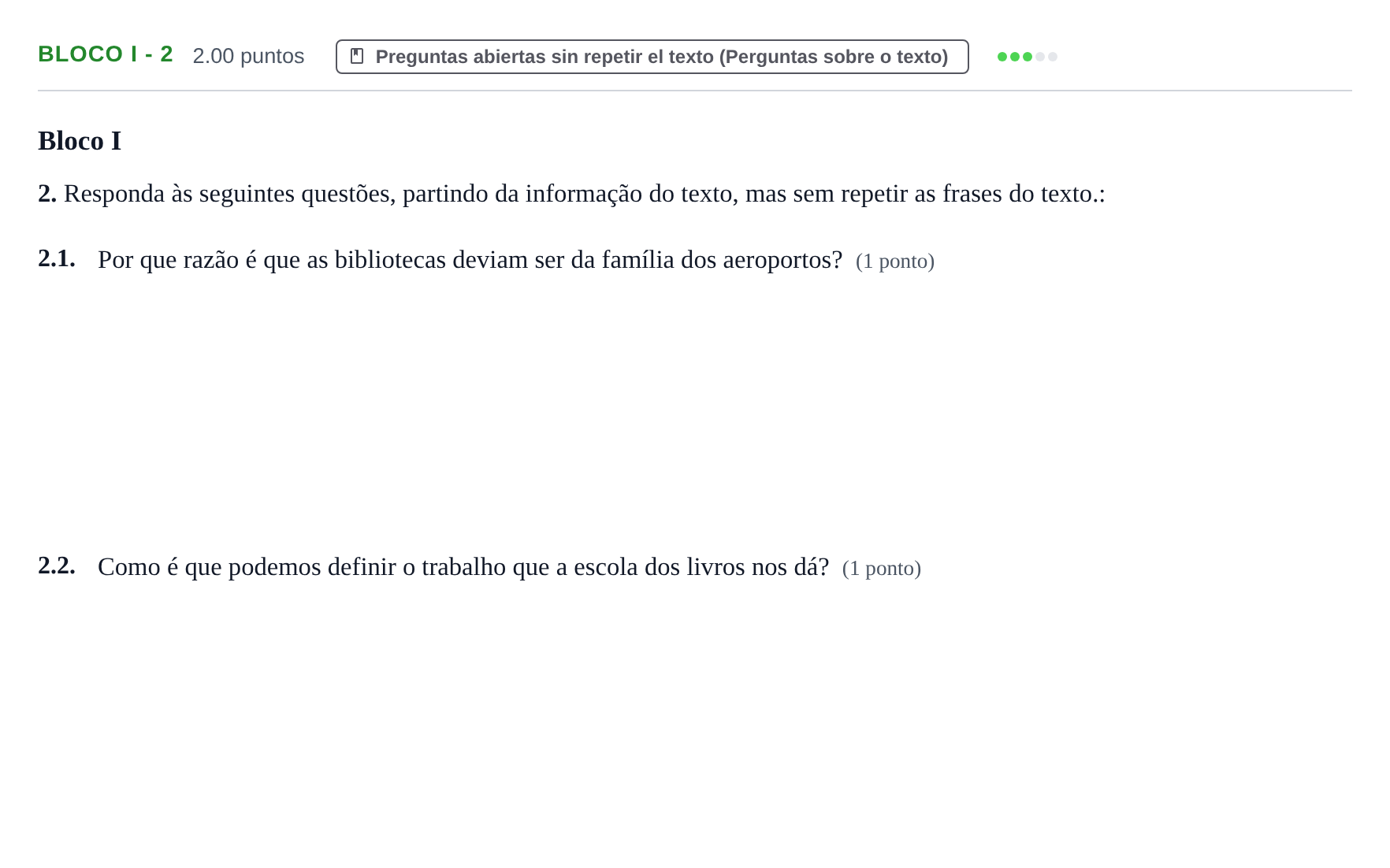 Enunciado: Ejercicio Bloco I - 2 · Portugués PAU Baleares Ordinaria 2026