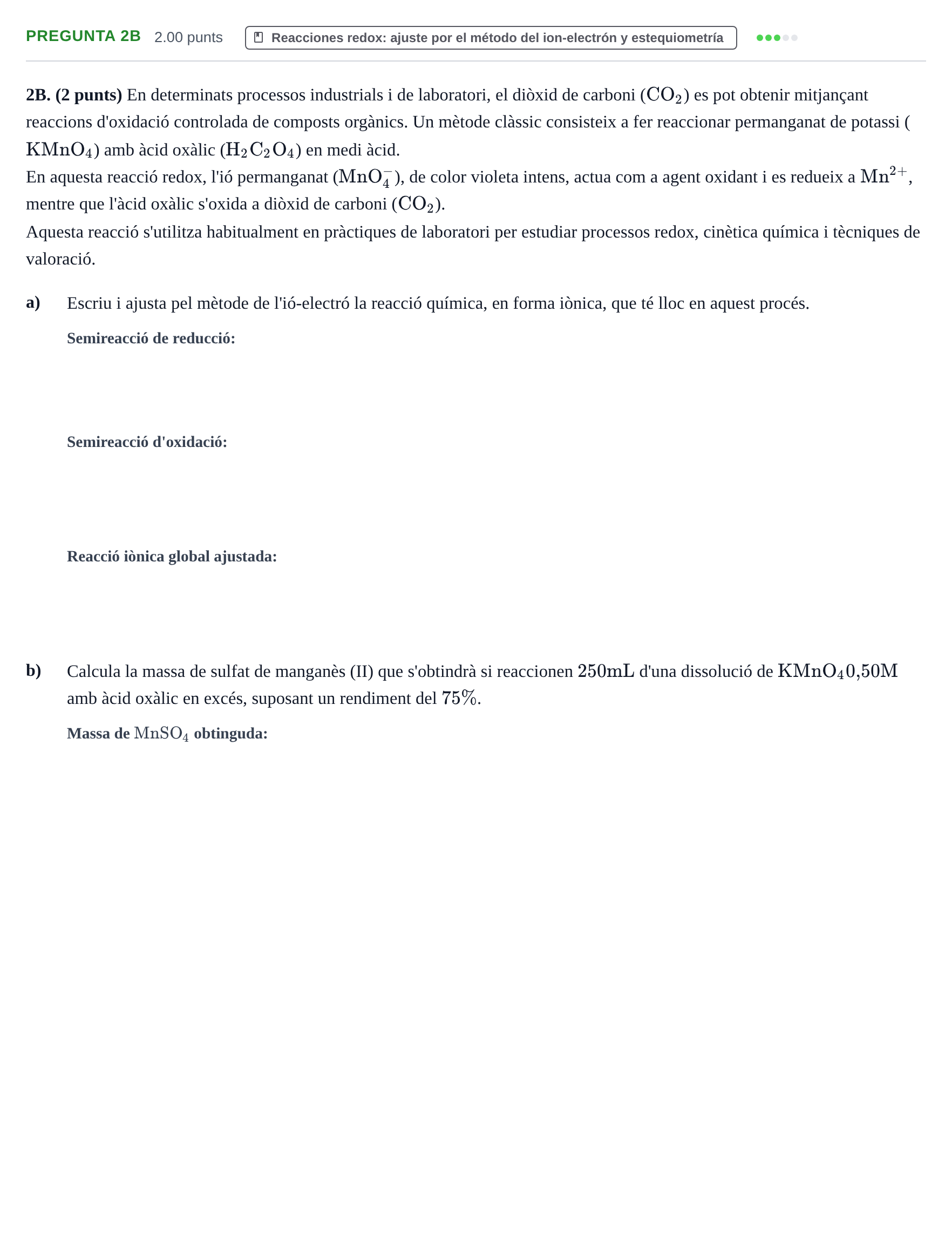 Enunciado: Pregunta 2B · Química PAU Baleares Extraordinaria 2026