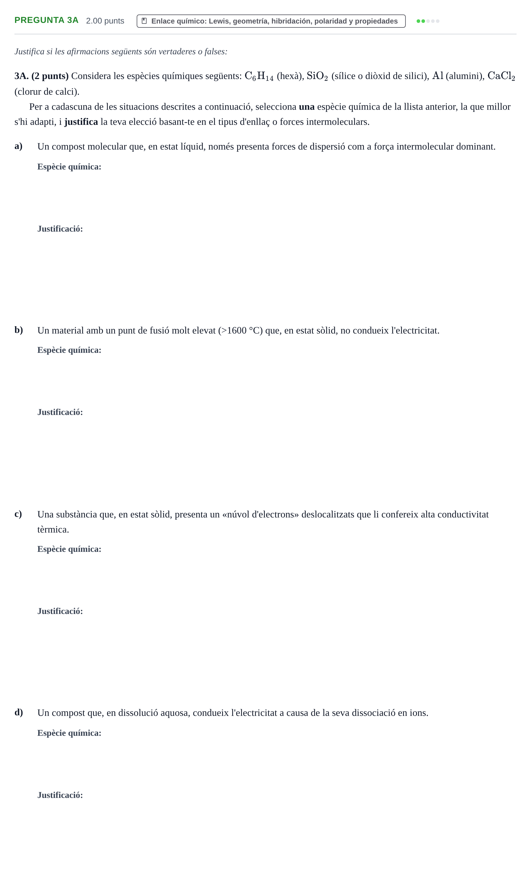 Enunciado: Pregunta 3A · Química PAU Baleares Extraordinaria 2026