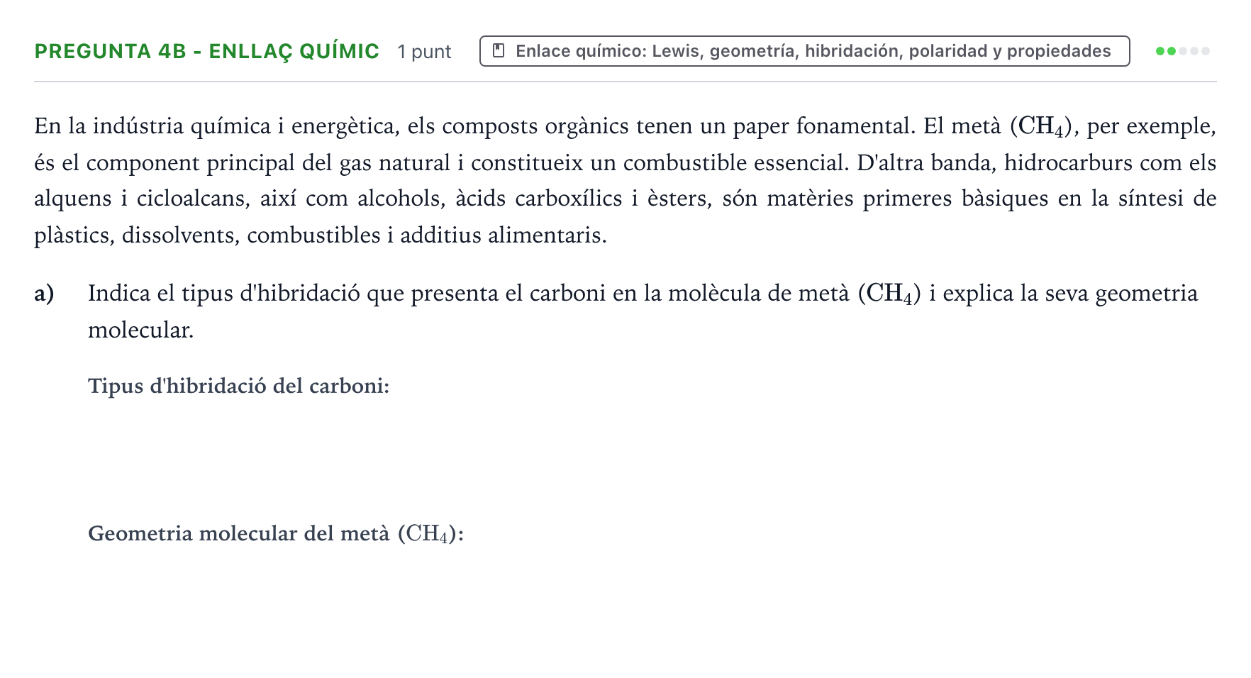 Enunciado: Pregunta 4B - Enllaç químic · Química PAU Baleares Extraordinaria 2026