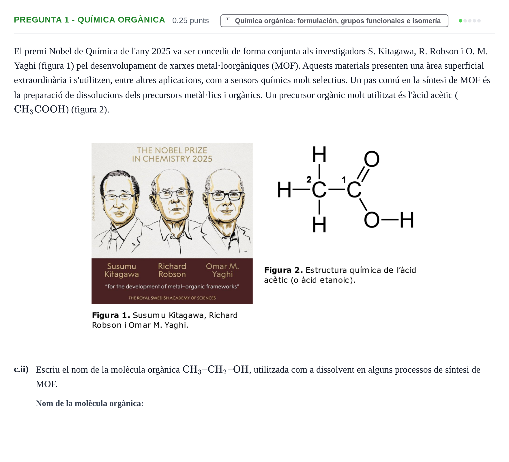 Enunciado: Pregunta 1 - Química orgànica · Química PAU Baleares Ordinaria 2026