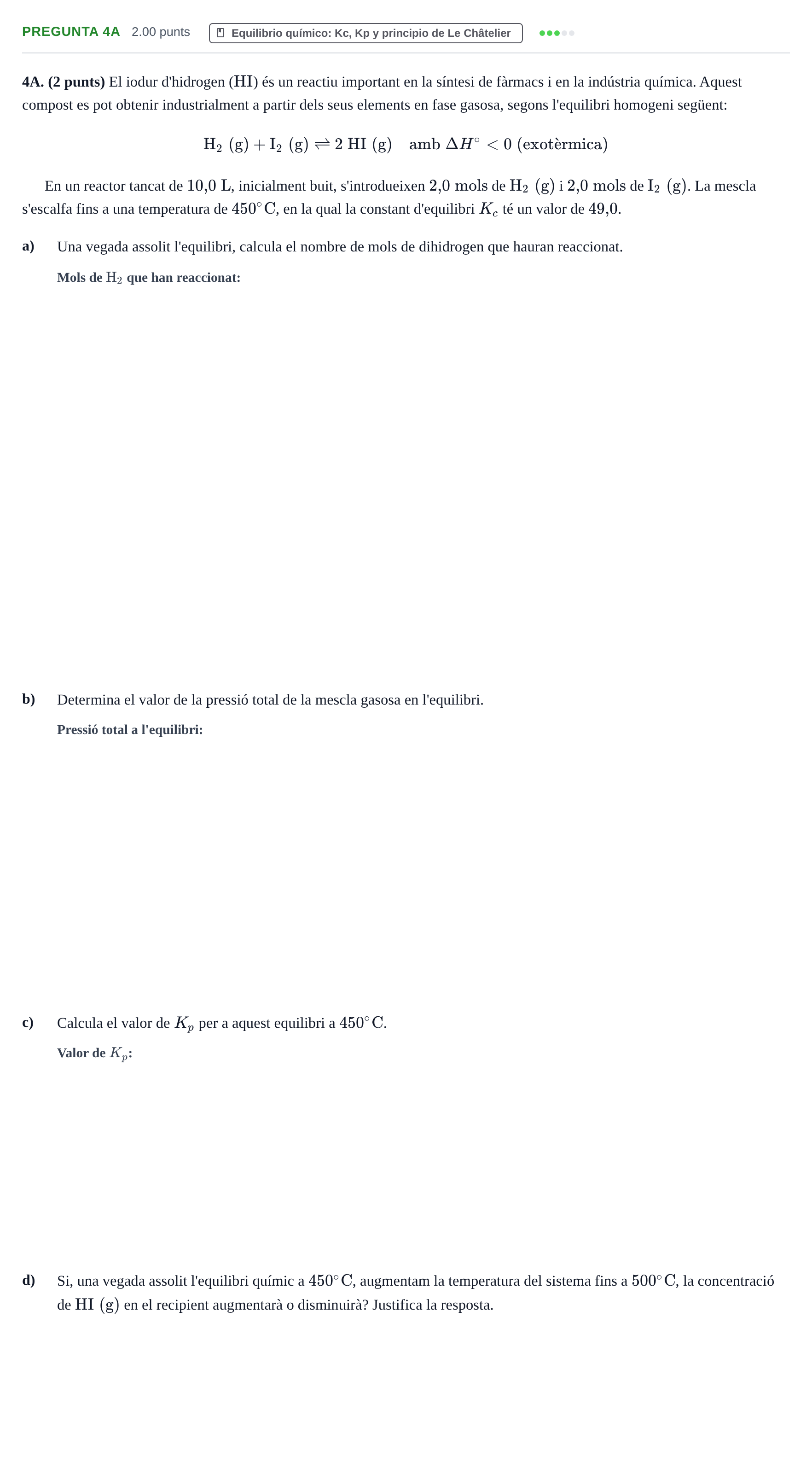 Enunciado: Pregunta 4A · Química PAU Baleares Ordinaria 2026