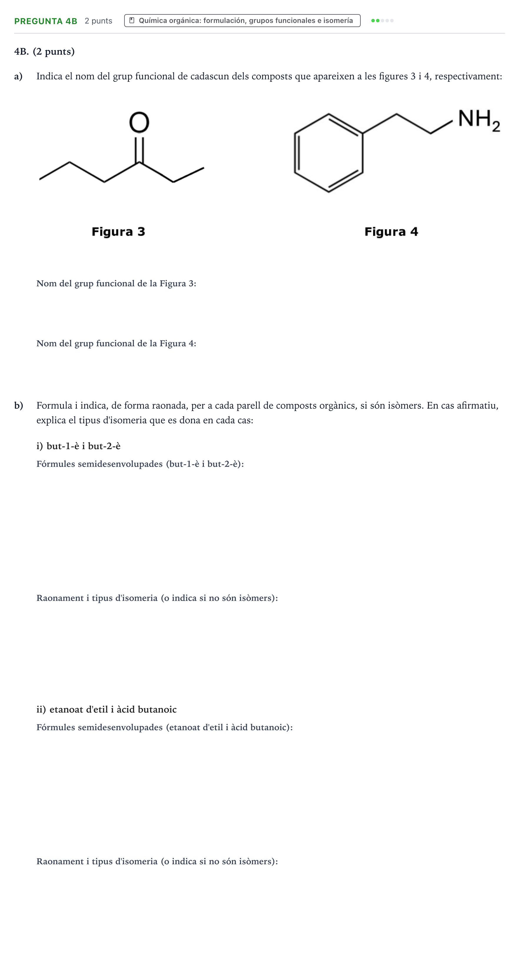 Enunciado: Pregunta 4B · Química PAU Baleares Ordinaria 2026