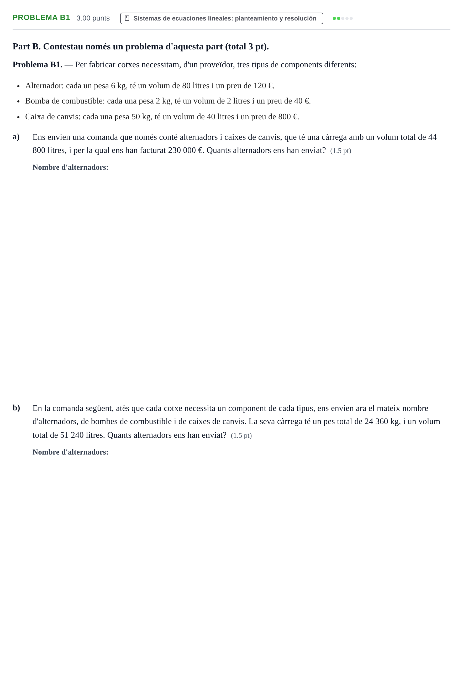 Enunciado: Problema B1 · Matemáticas aplicadas a las Ciencias Sociales II PAU Baleares Ordinaria 2026