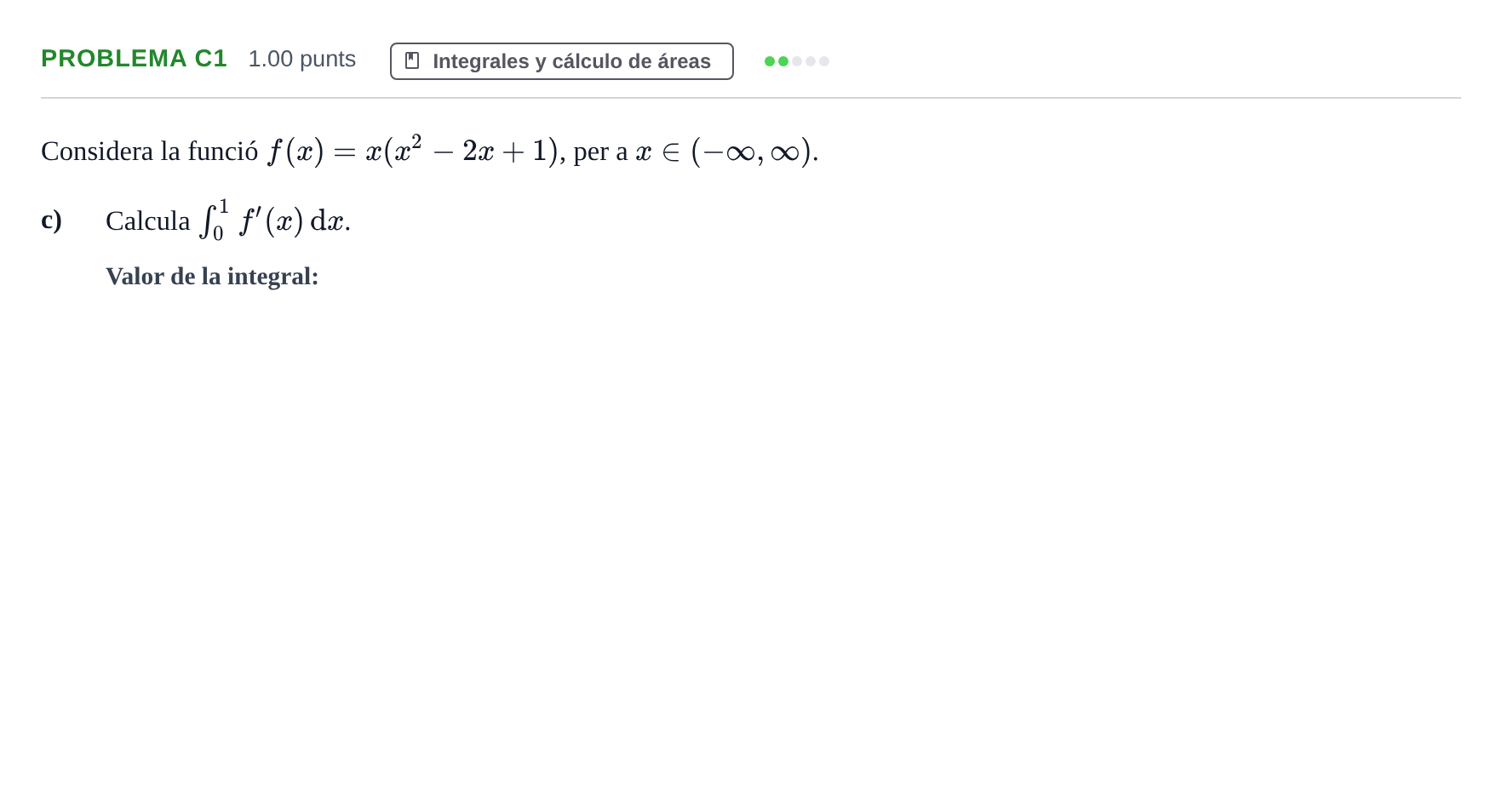 Enunciado: Problema C1 - Integral · Matemáticas aplicadas a las Ciencias Sociales II PAU Baleares Ordinaria 2026