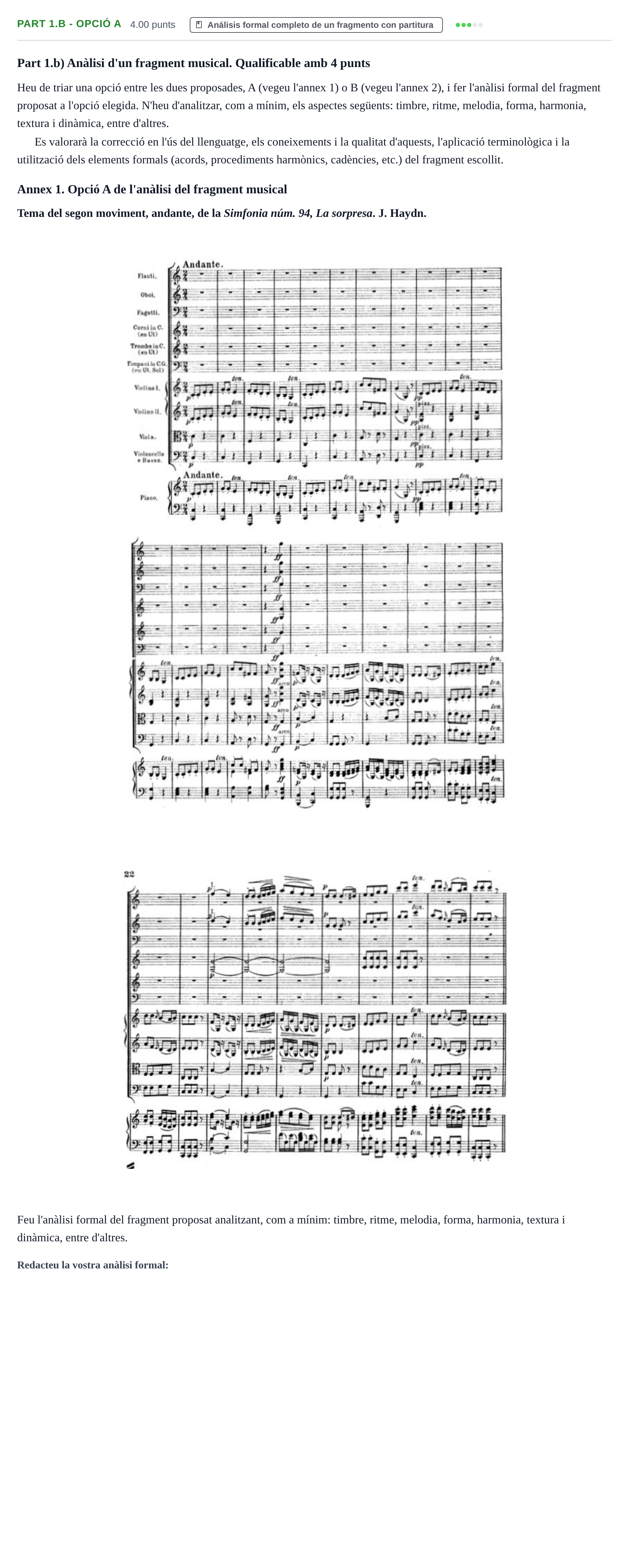 Enunciado: Part 1.b - Opció A · Análisis Musical II PAU Baleares Ordinaria 2025
