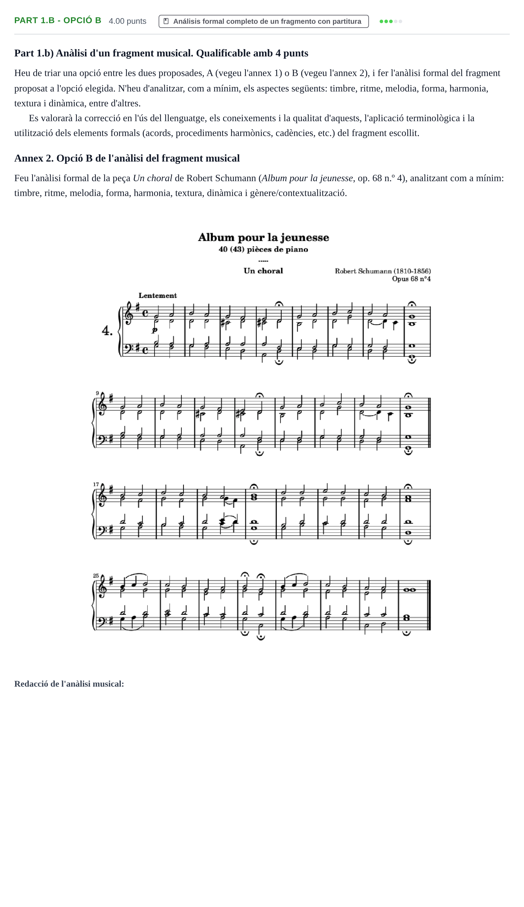 Enunciado: Part 1.b - Opció B · Análisis Musical II PAU Baleares Ordinaria 2025