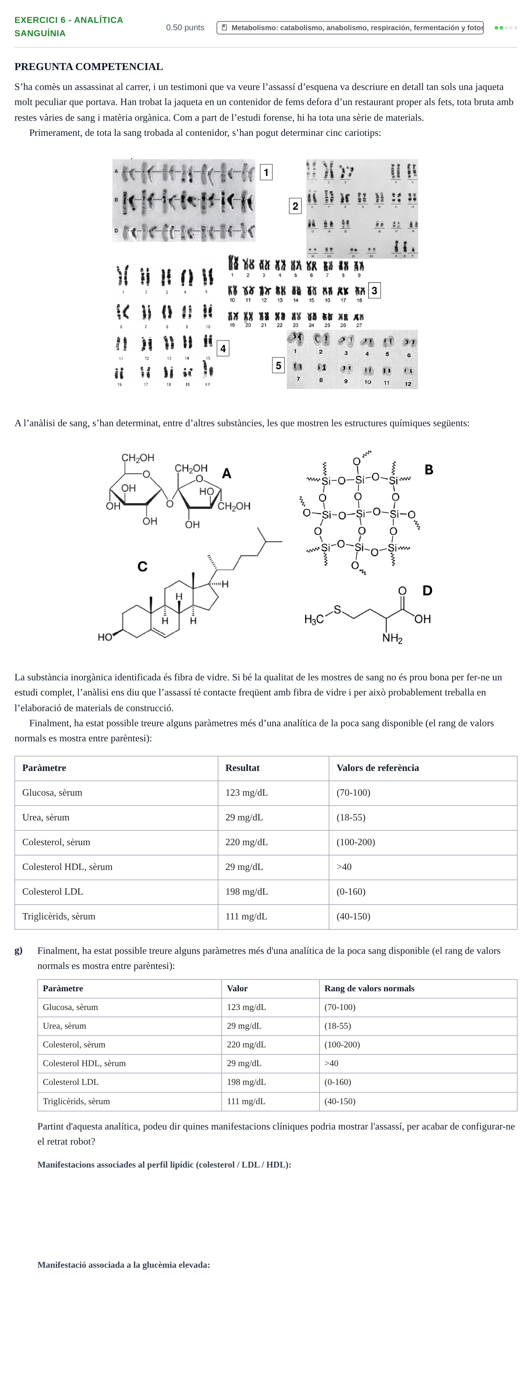 Enunciado: Ejercicio 6 - Analítica sanguínia · Biología PAU Baleares Ordinaria 2025