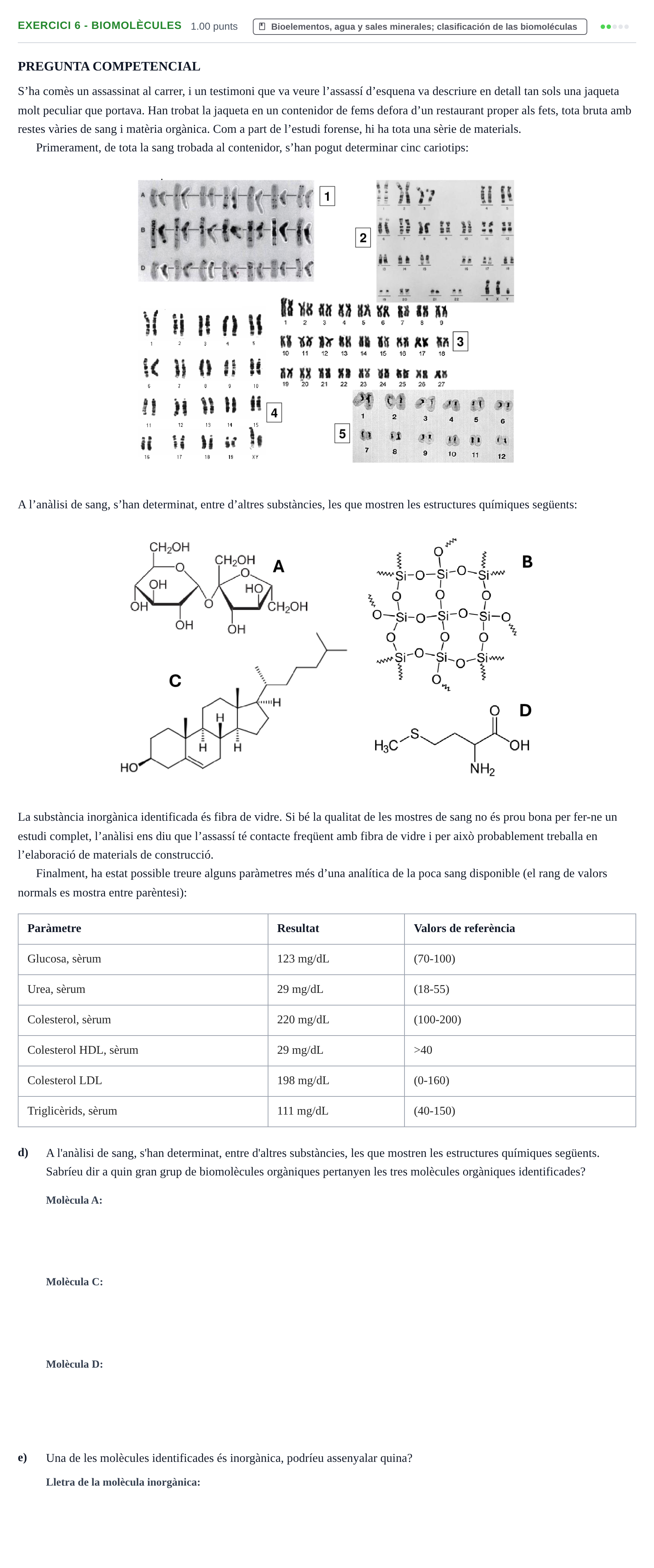 Enunciado: Ejercicio 6 - Biomolècules · Biología PAU Baleares Ordinaria 2025