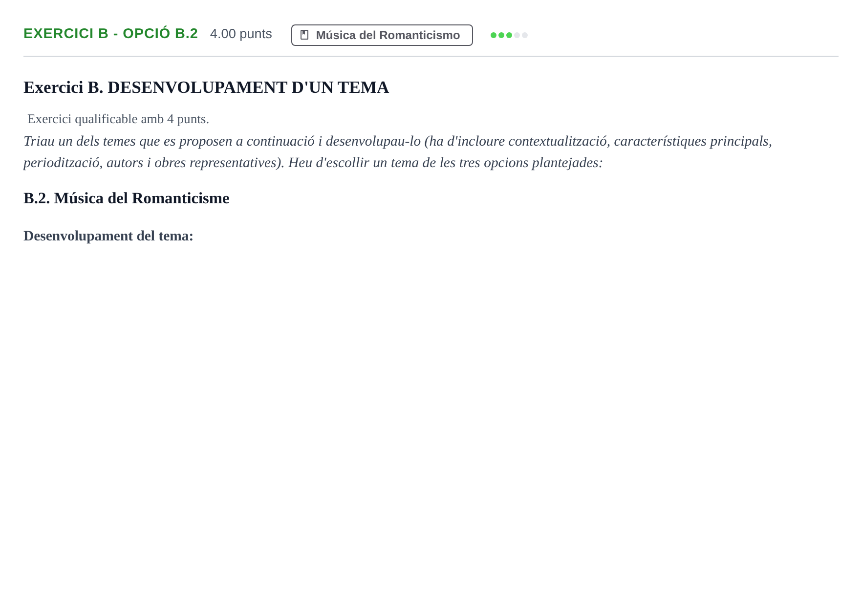 Enunciado: Exercici B - Opció B.2 · Historia de la Música y de la Danza PAU Baleares Extraordinaria 2025