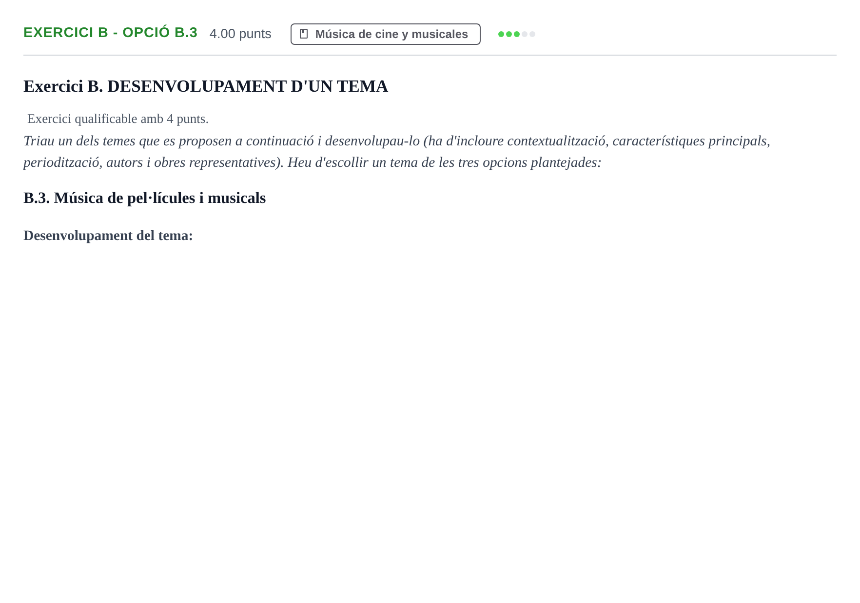Enunciado: Exercici B - Opció B.3 · Historia de la Música y de la Danza PAU Baleares Extraordinaria 2025