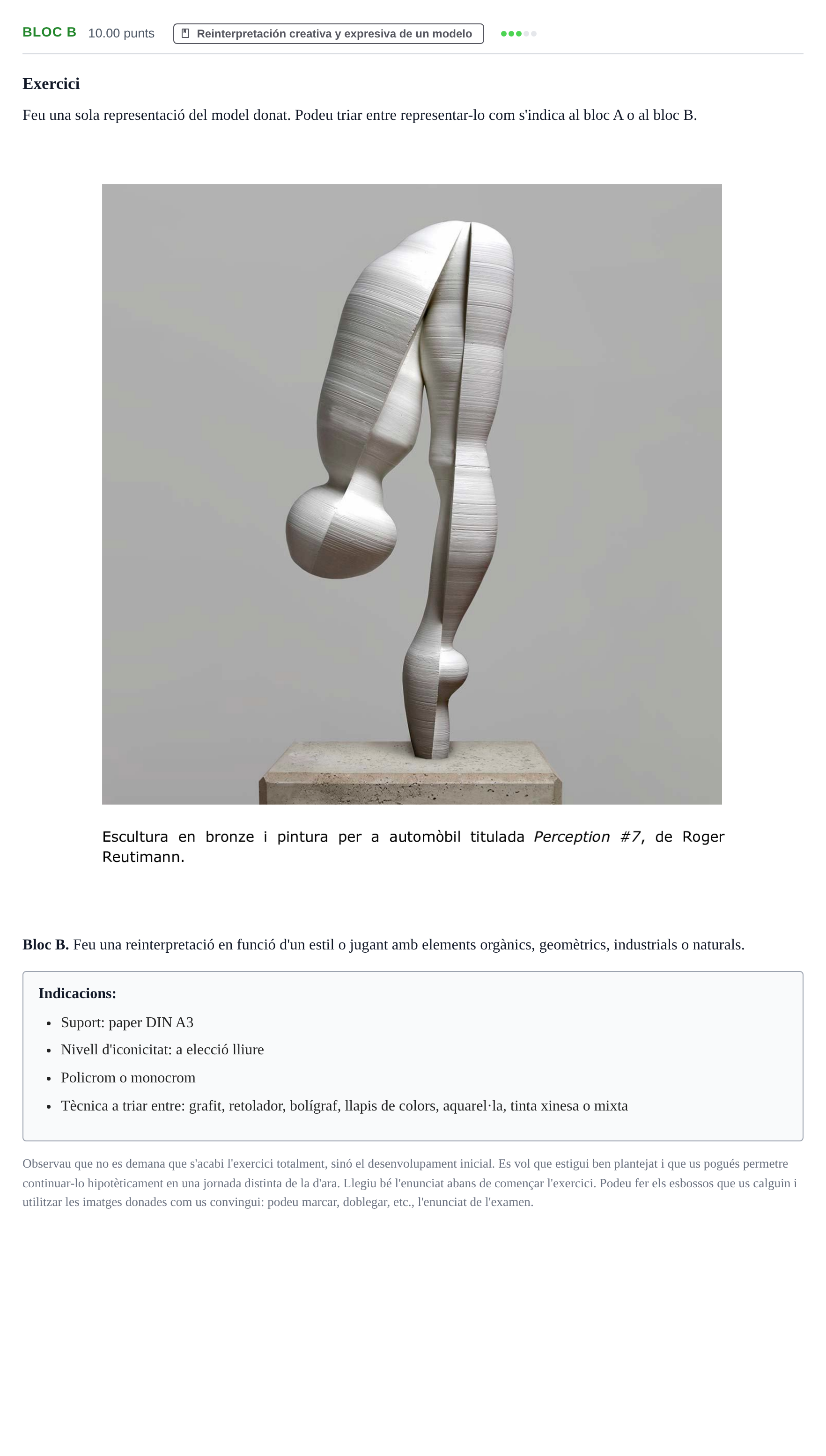 Enunciado: Ejercicio Bloc B · Dibujo Artístico II PAU Baleares Ordinaria 2025