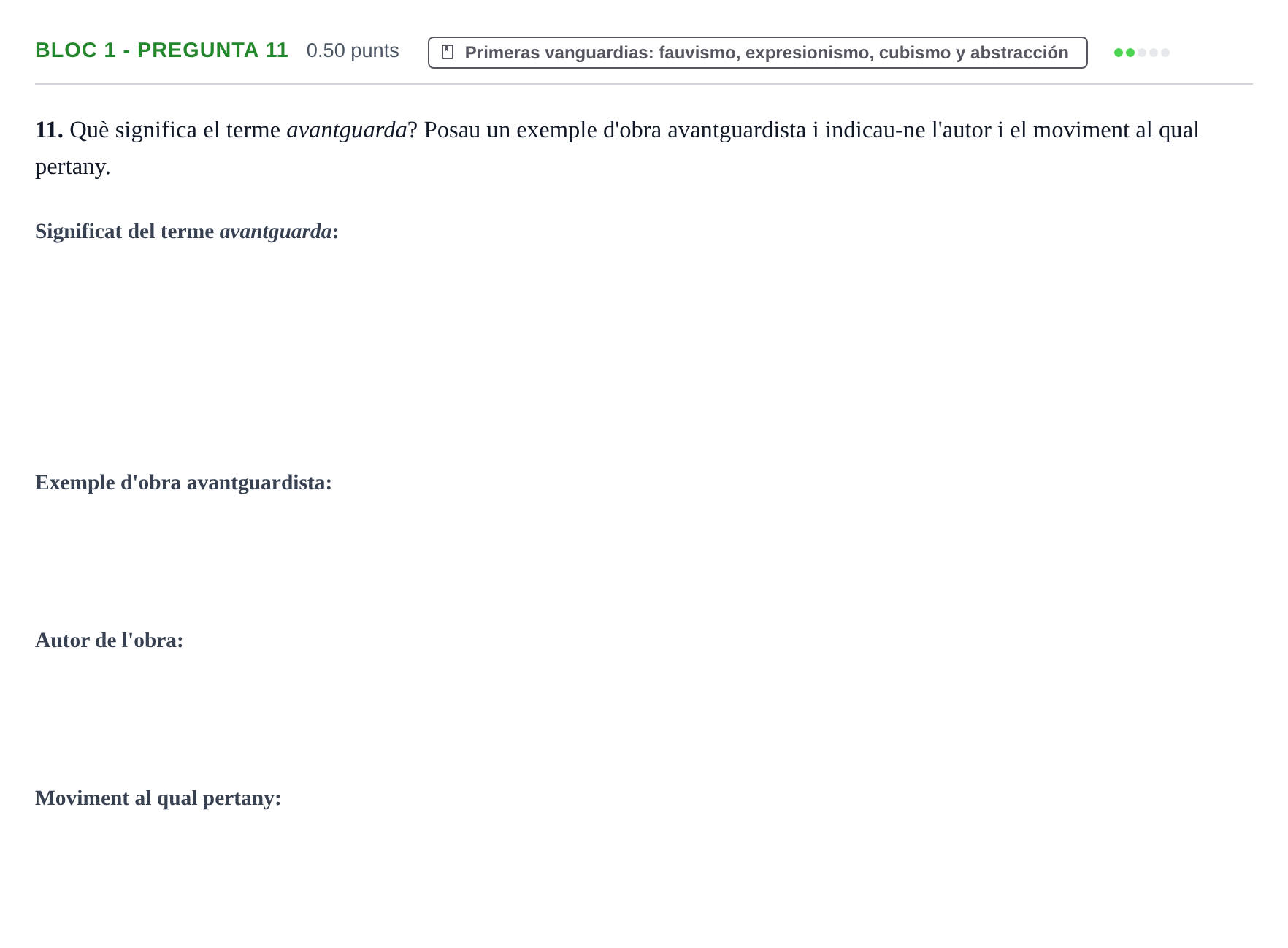 Enunciado: Ejercicio Bloc 1 - Pregunta 11 · Fundamentos Artísticos PAU Baleares Ordinaria 2025