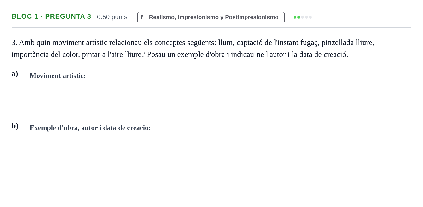 Enunciado: Ejercicio Bloc 1 - Pregunta 3 · Fundamentos Artísticos PAU Baleares Ordinaria 2025