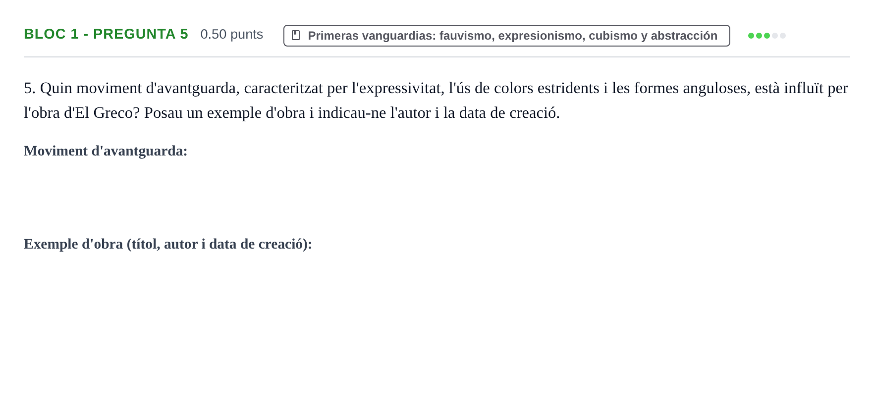 Enunciado: Ejercicio Bloc 1 - Pregunta 5 · Fundamentos Artísticos PAU Baleares Ordinaria 2025