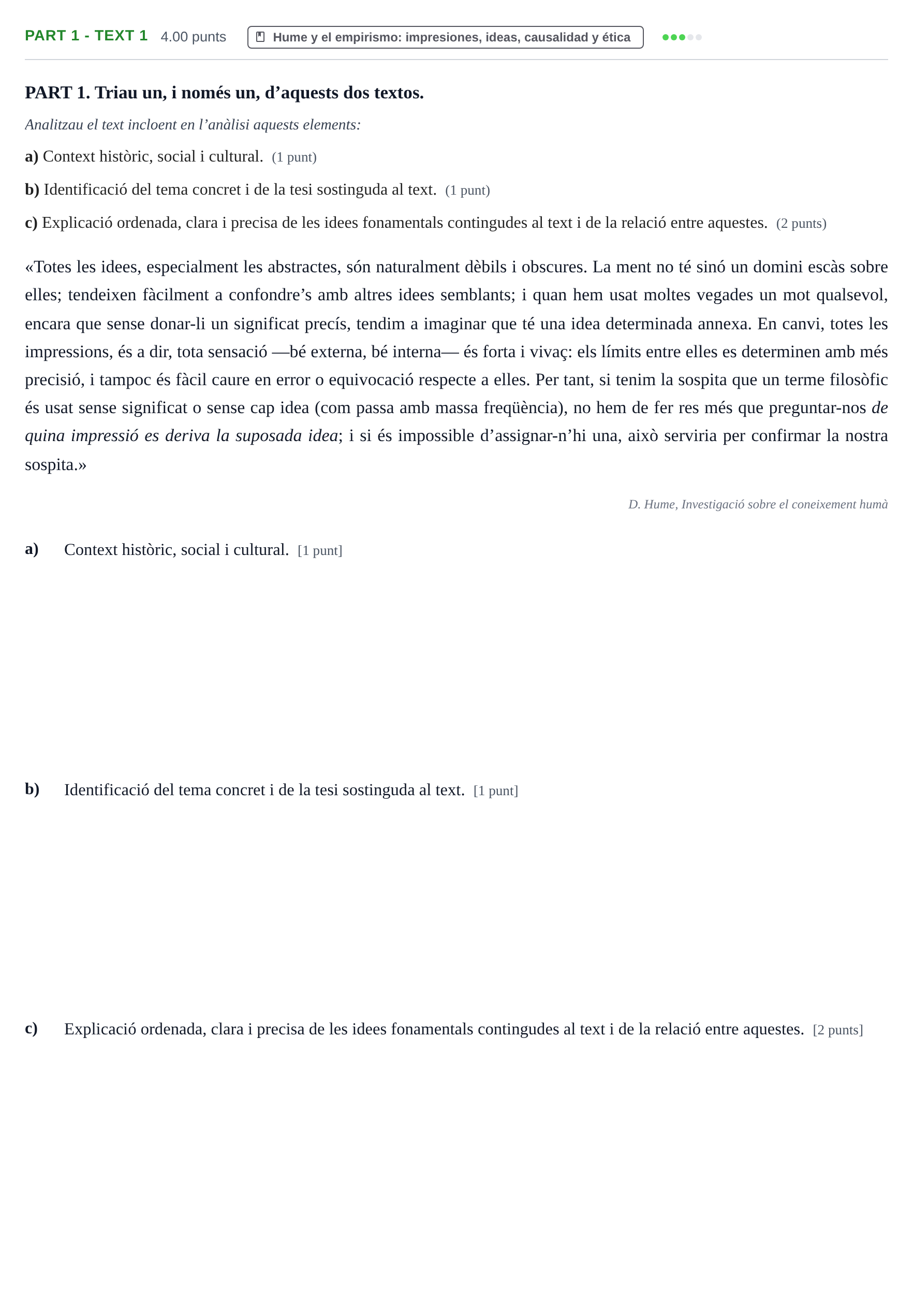 Enunciado: Part 1 - Text 1 · Historia de la Filosofía PAU Baleares Ordinaria 2025