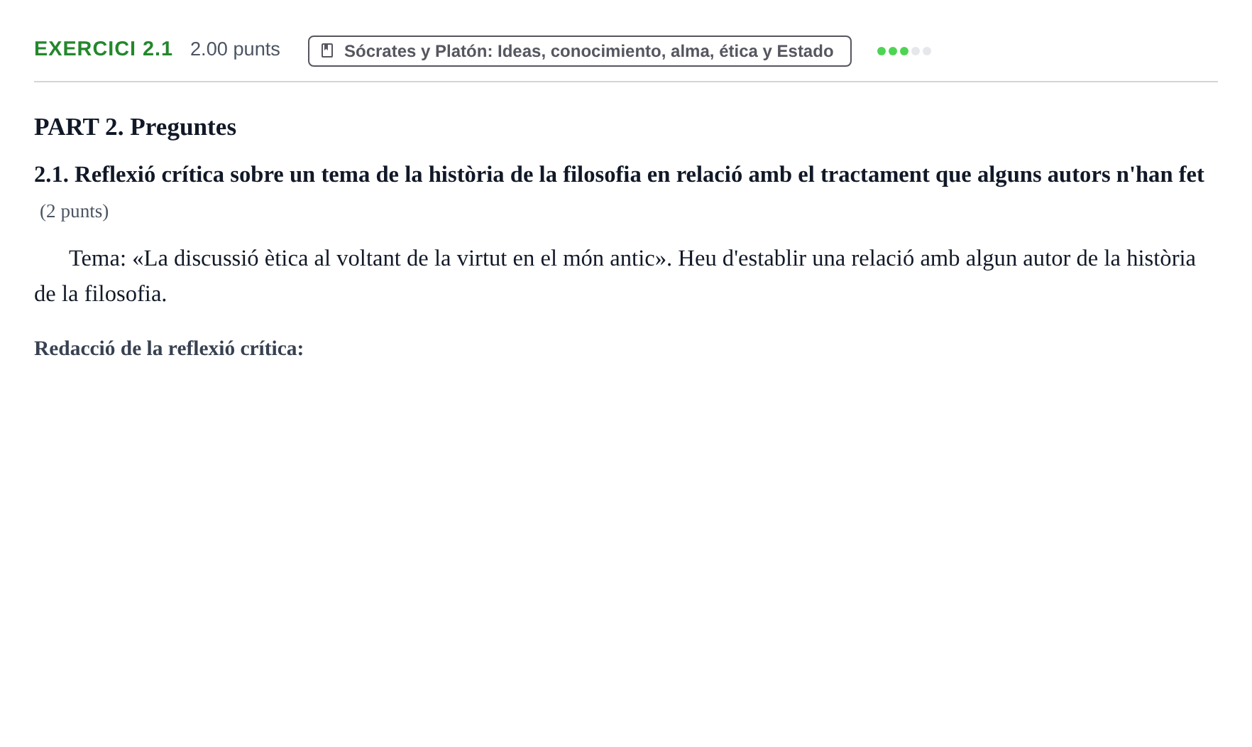 Enunciado: Ejercicio 2.1 · Historia de la Filosofía PAU Baleares Ordinaria 2025