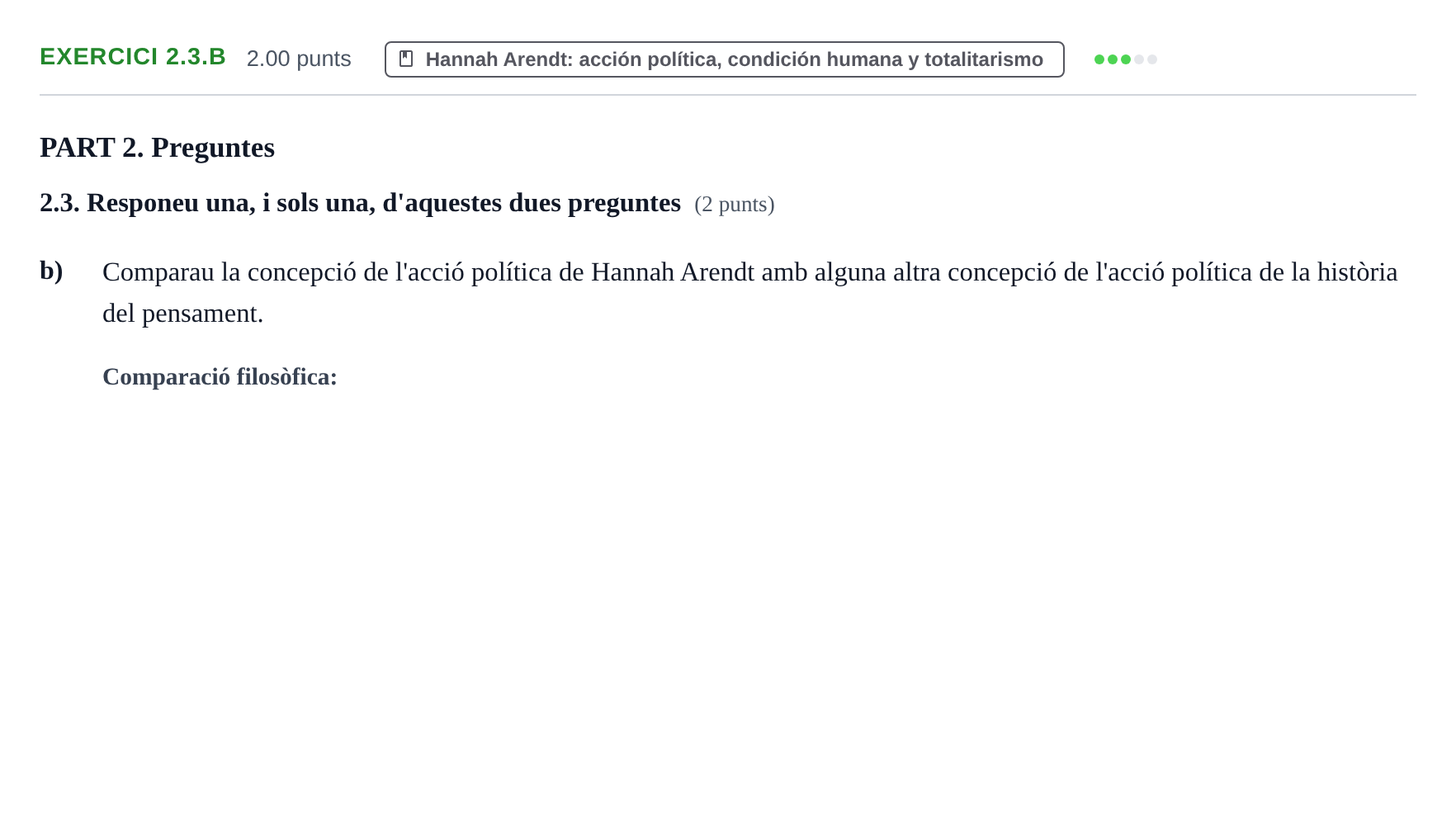 Enunciado: Ejercicio 2.3.b · Historia de la Filosofía PAU Baleares Ordinaria 2025