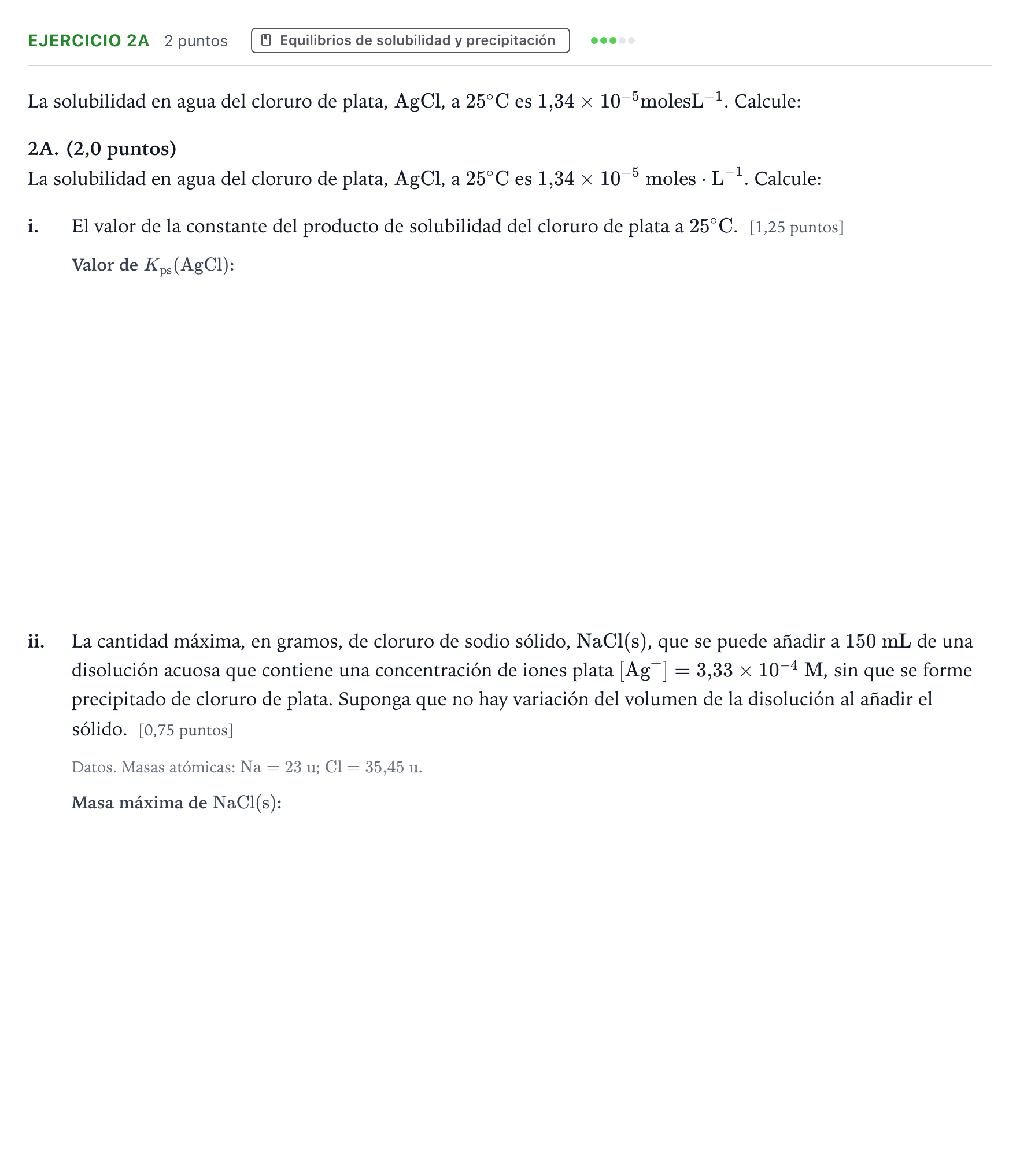 Enunciado: Ejercicio 2A · Química PAU Asturias Ordinaria 2021