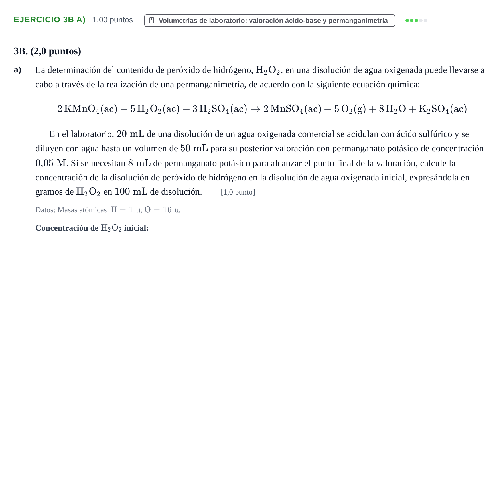Enunciado: Ejercicio 3B a) · Química PAU Asturias Ordinaria 2021