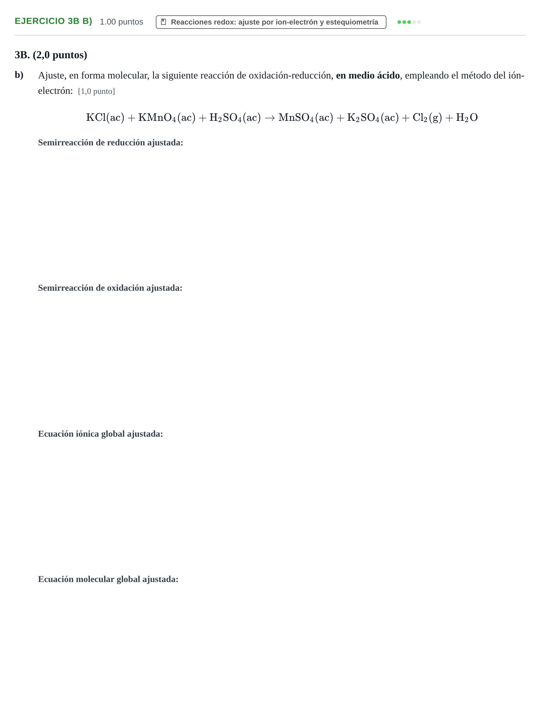 Enunciado: Ejercicio 3B b) · Química PAU Asturias Ordinaria 2021
